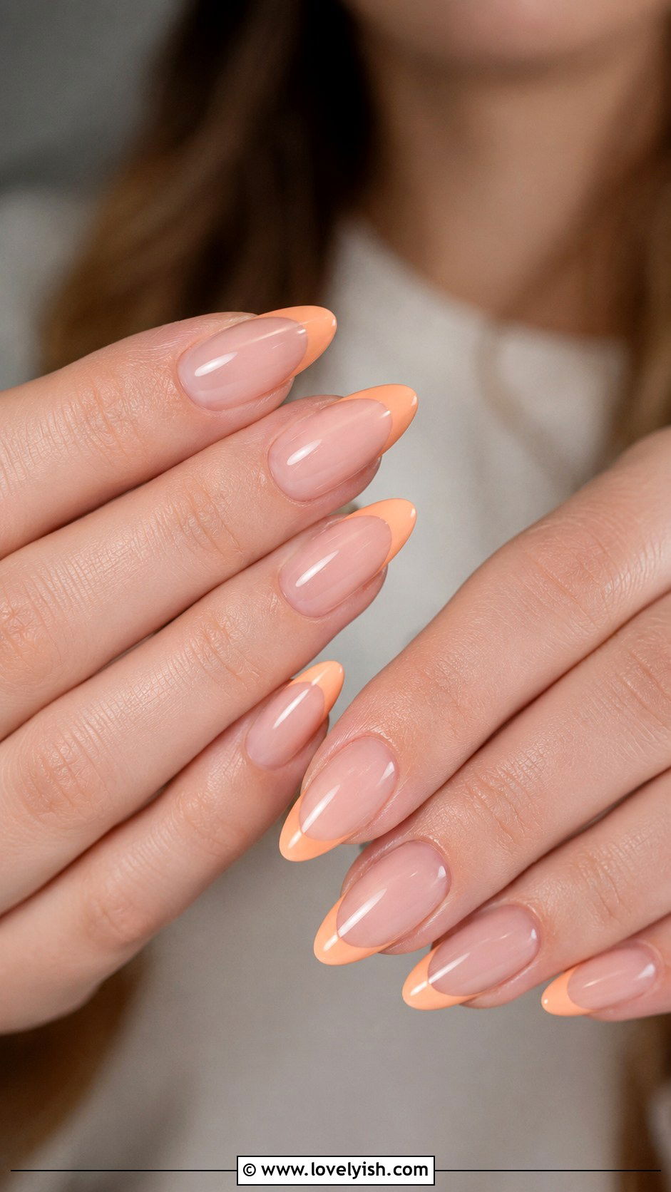 Peach French Tip Nails - 50 peach nail designs - 50 peach nail designs