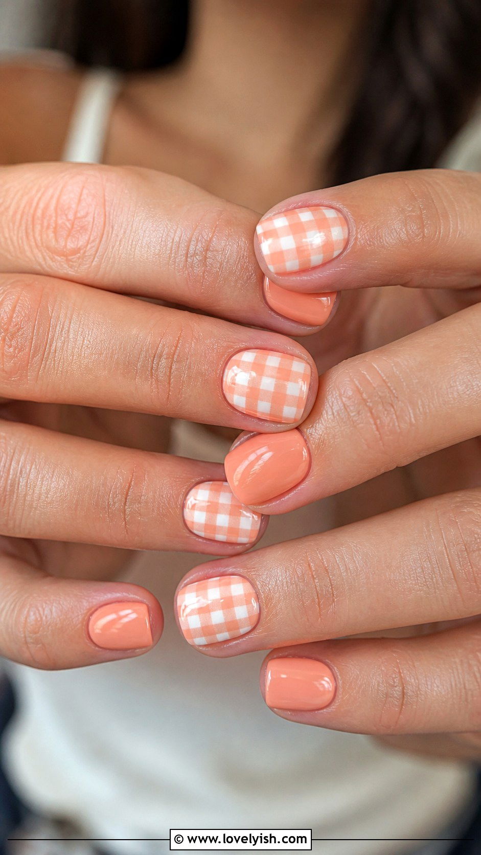 Peach Gingham Nails - 50 peach nail designs - 50 peach nail designs