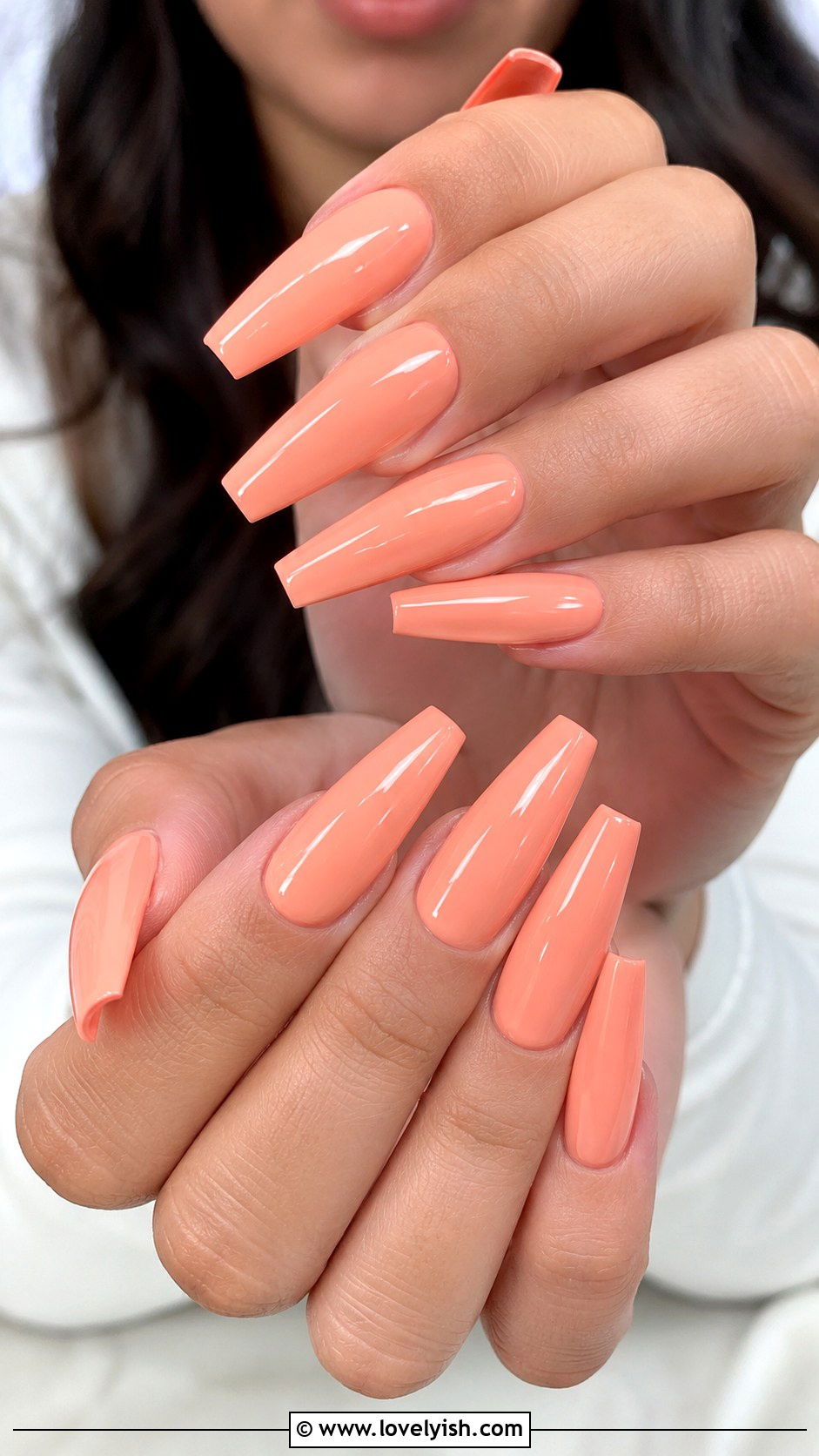 Peach Glossy Coffin Nails - 25 coffin nail designs - 25 coffin nail designs