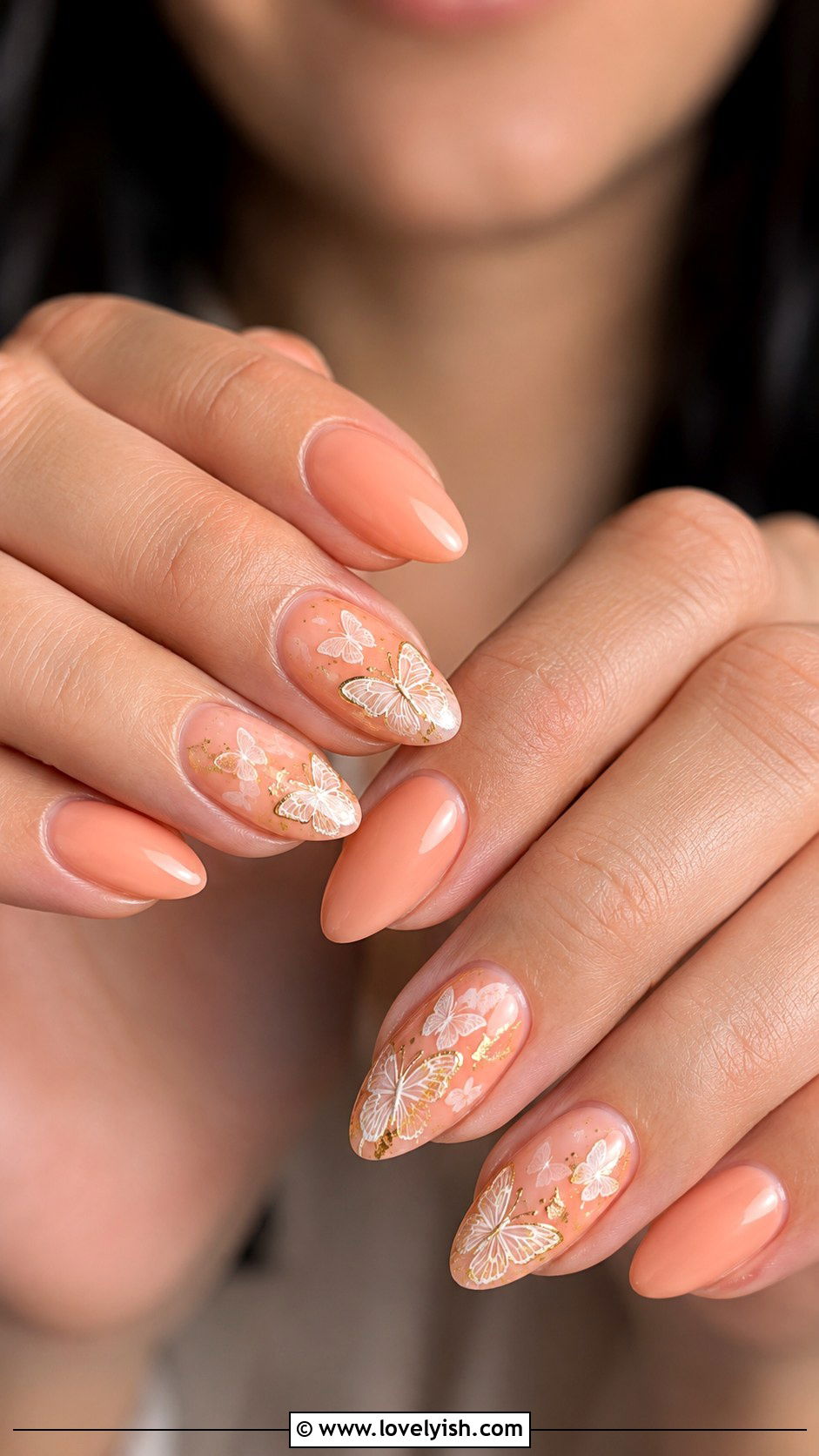 Peach Holographic Nails - 50 peach nail designs - 50 peach nail designs