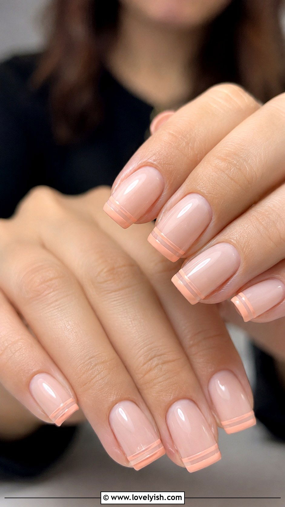 Peach Lined French Tip Nails - 50 peach nail designs - 50 peach nail designs