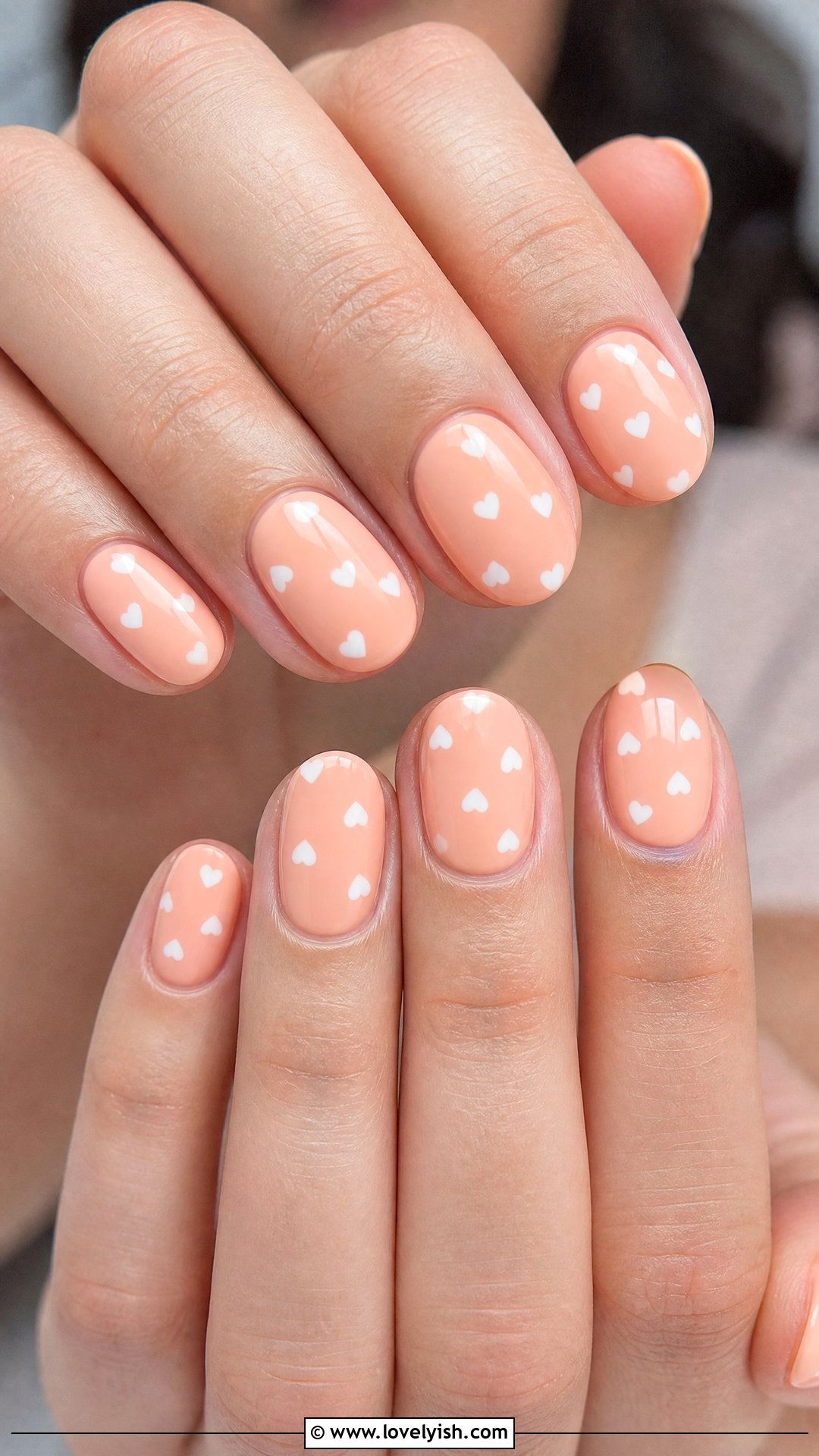 Peach Micro Heart Nails - 50 pictures of nail designs - 50 pictures of nail designs