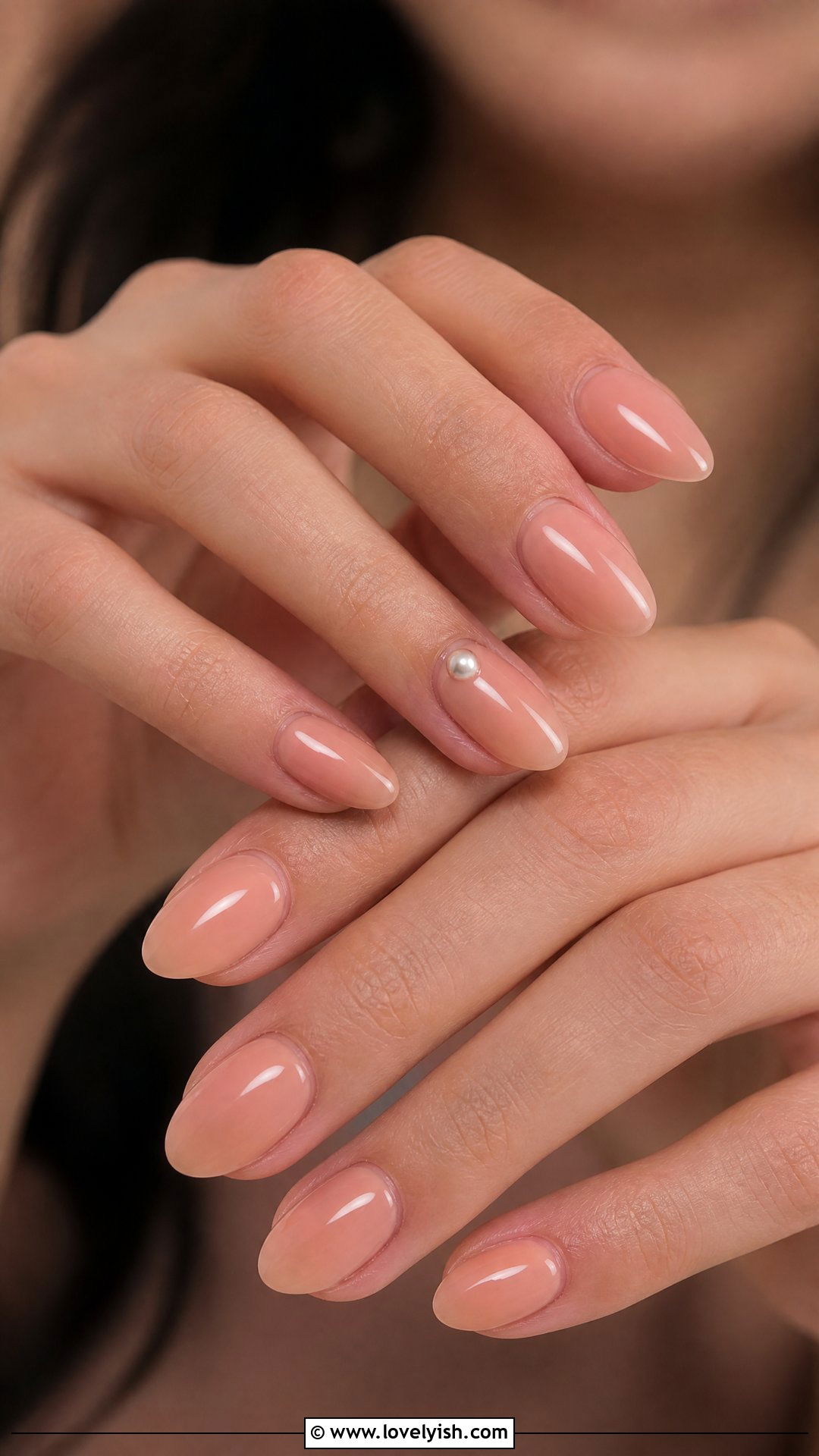 Peach Nude Nails With Single Pearl - 50 dainty nails - 50 dainty nails