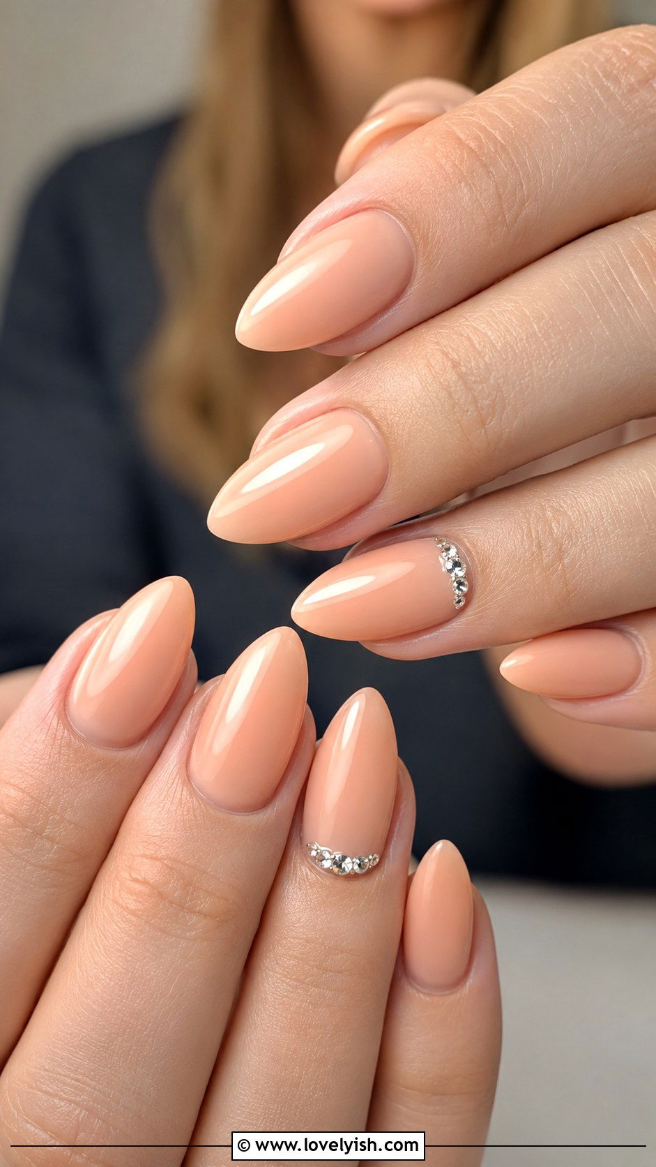 Peach Nude With Diamond Accent Nails - 38 classy nail designs - 38 classy nail designs