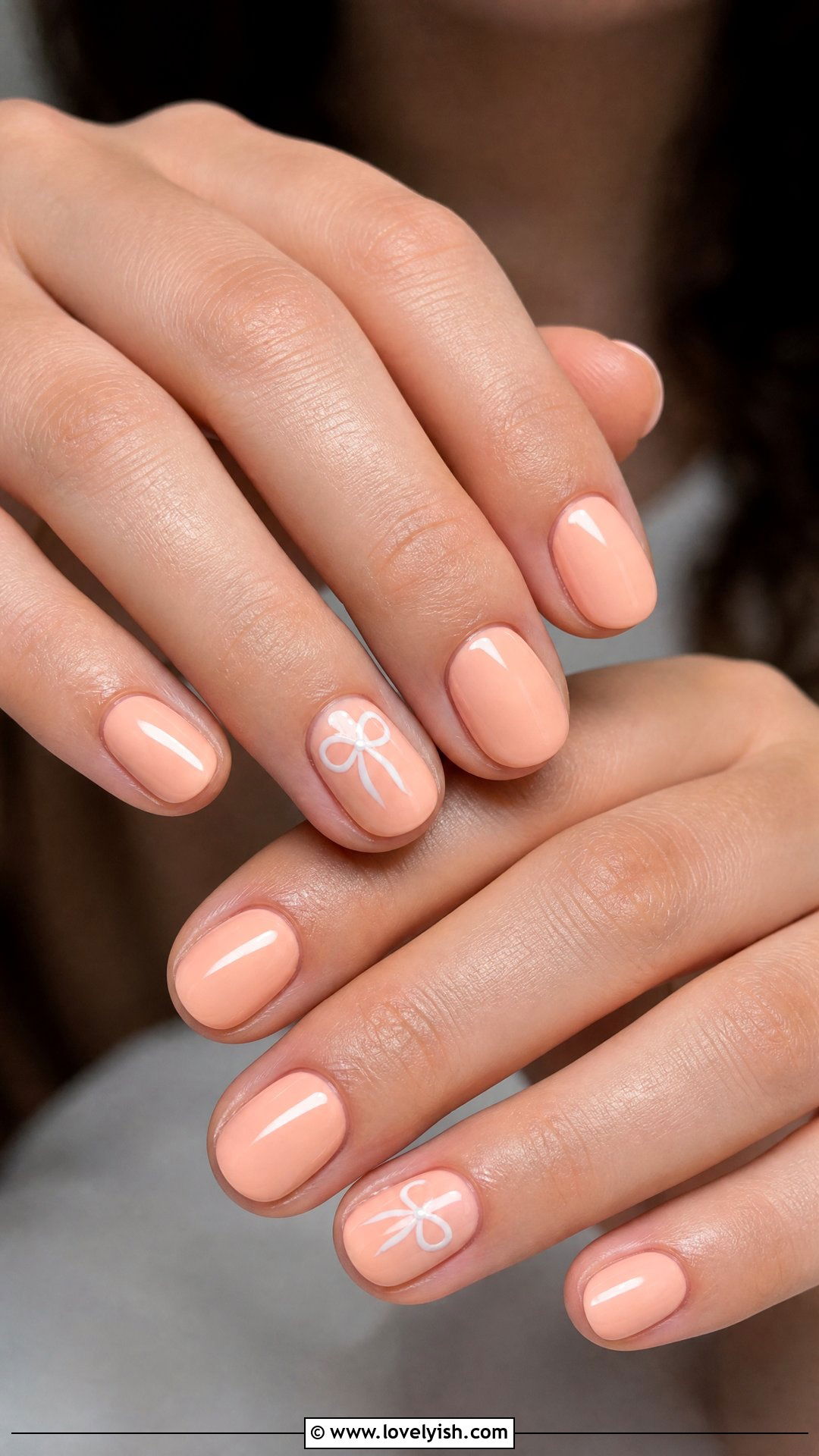 Peach Pastel Nails with Bows - 50 mothers day nail designs - 50 mothers day nail designs