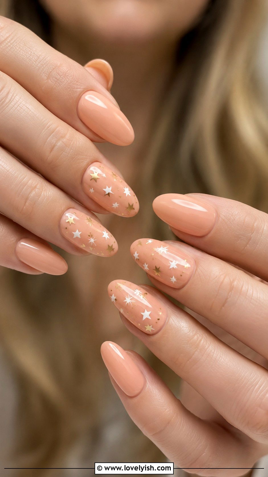 Peach Star Accent Nails - 50 peach nail designs - 50 peach nail designs