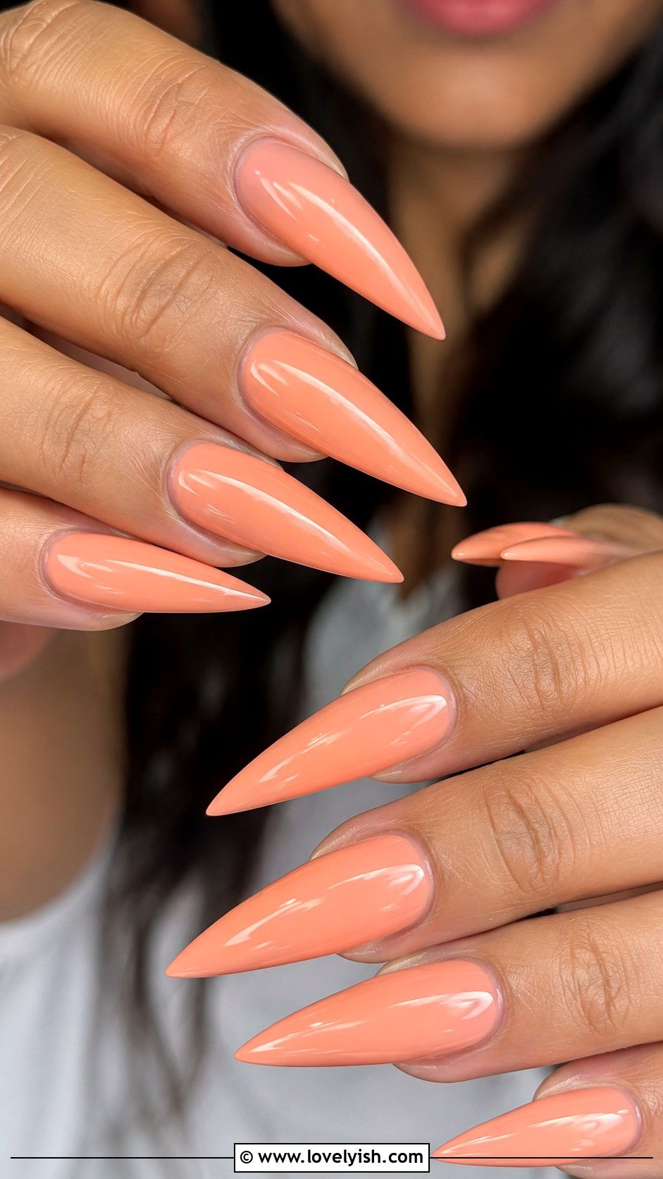 Peach Stiletto Nails - 50 peach nail designs - 50 peach nail designs