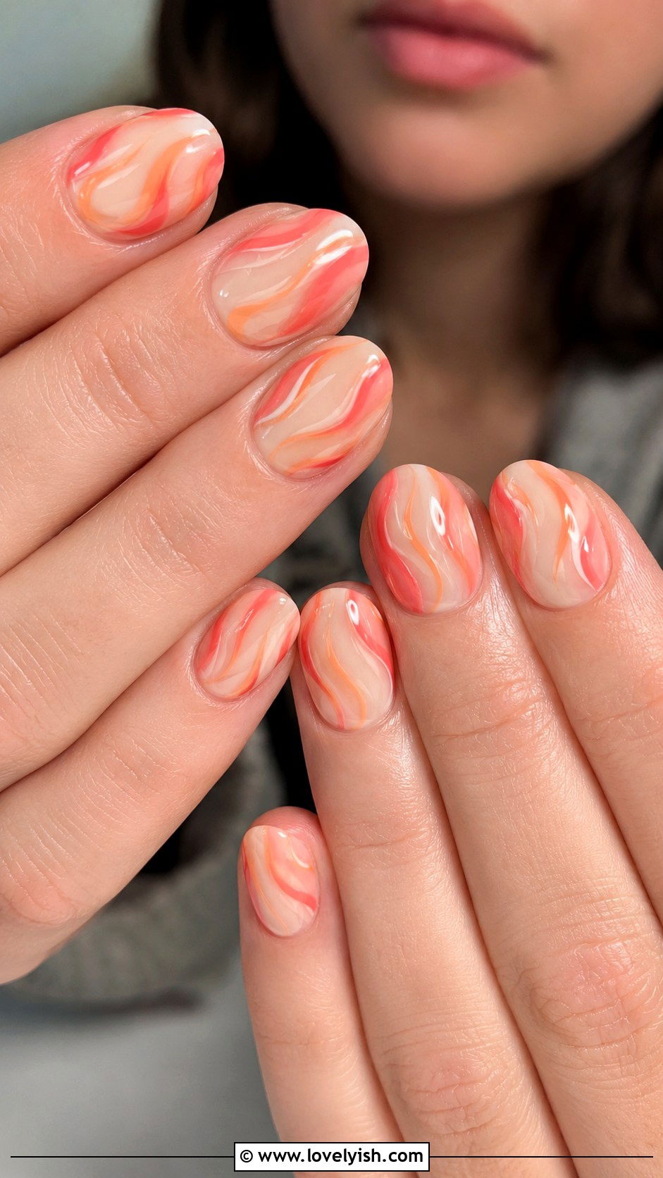 Peach and Coral Swirl Nails - 50 swirl nails - 50 swirl nails
