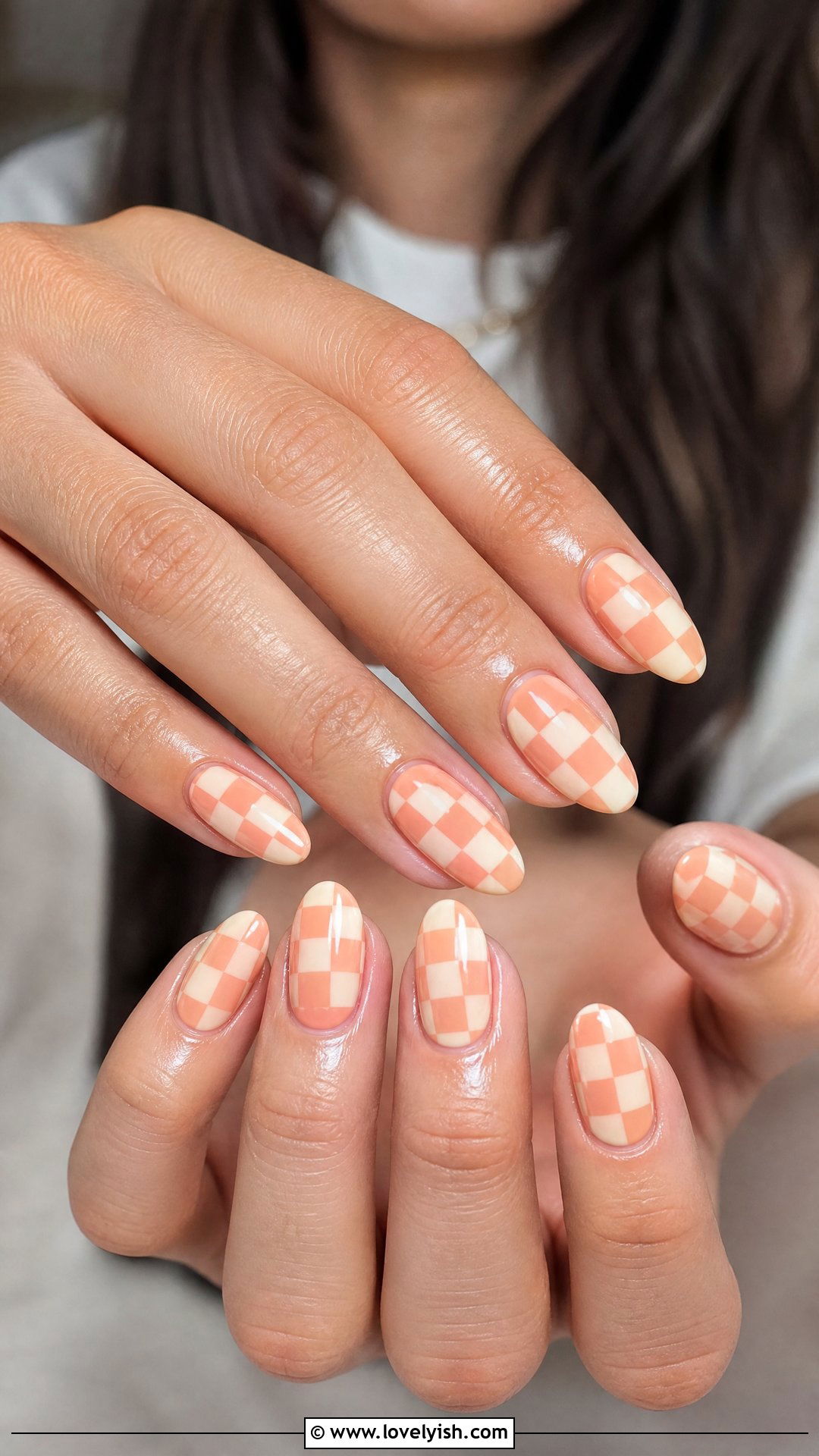Peach and Cream Checkered Nails - 50 checkered nails - 50 checkered nails