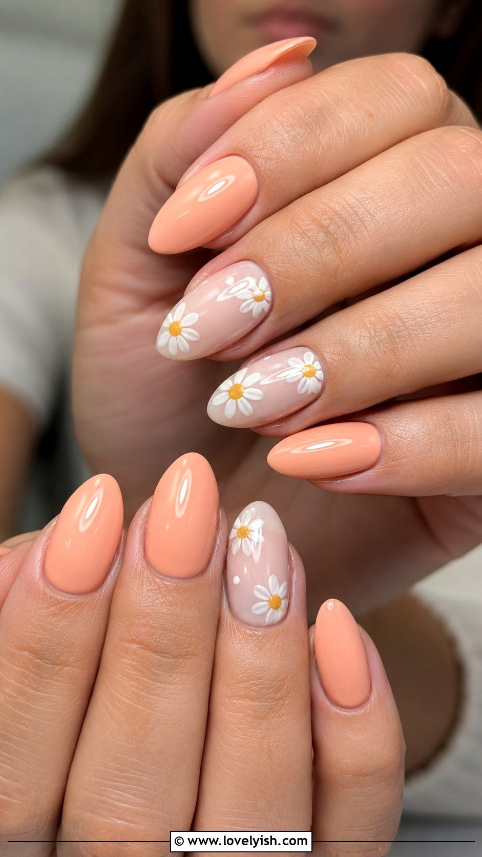Peach and White Floral Nails - 50 peach nail designs - 50 peach nail designs