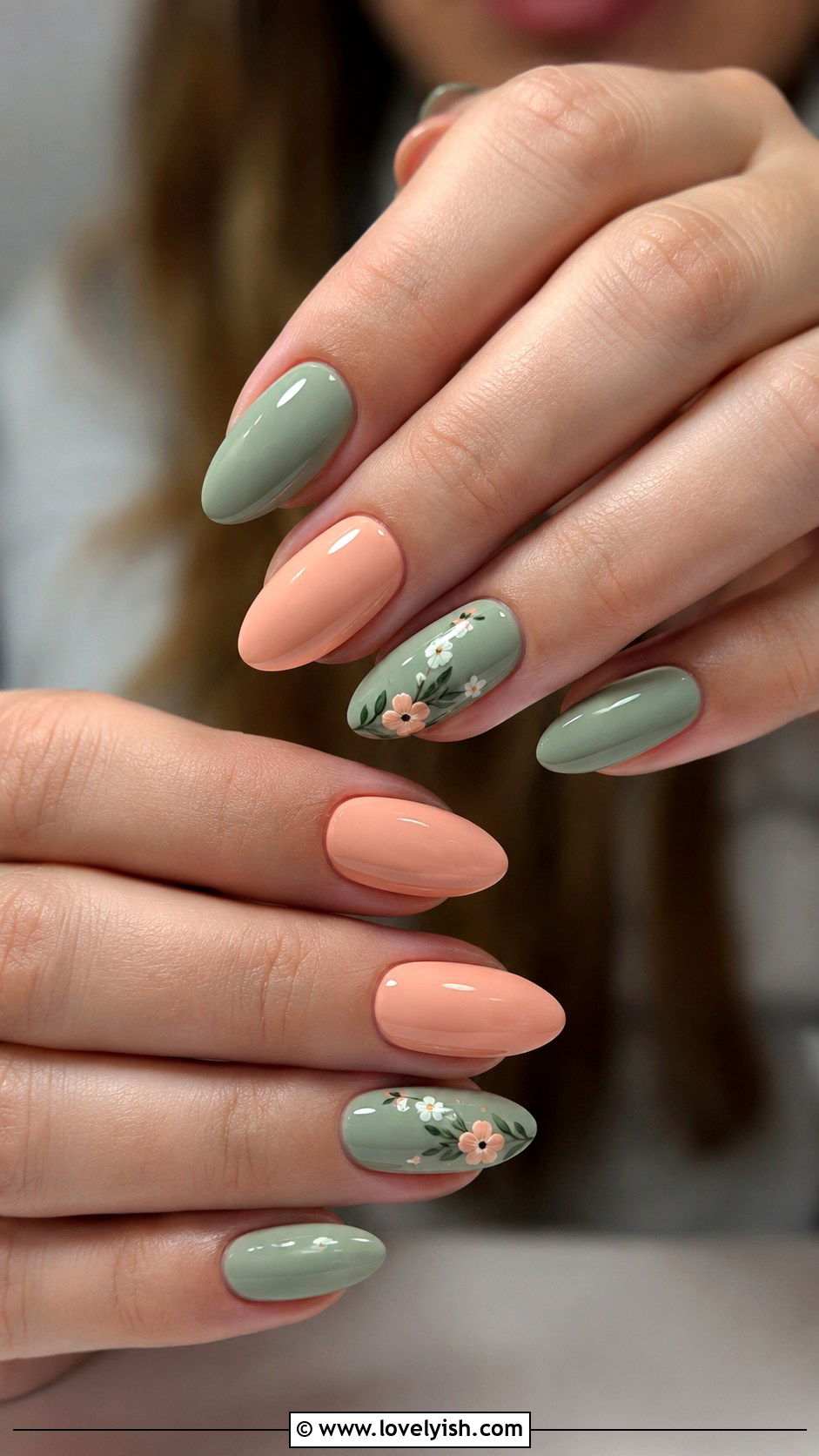 Peach with Bow Accent Nails - 50 peach nail designs - 50 peach nail designs