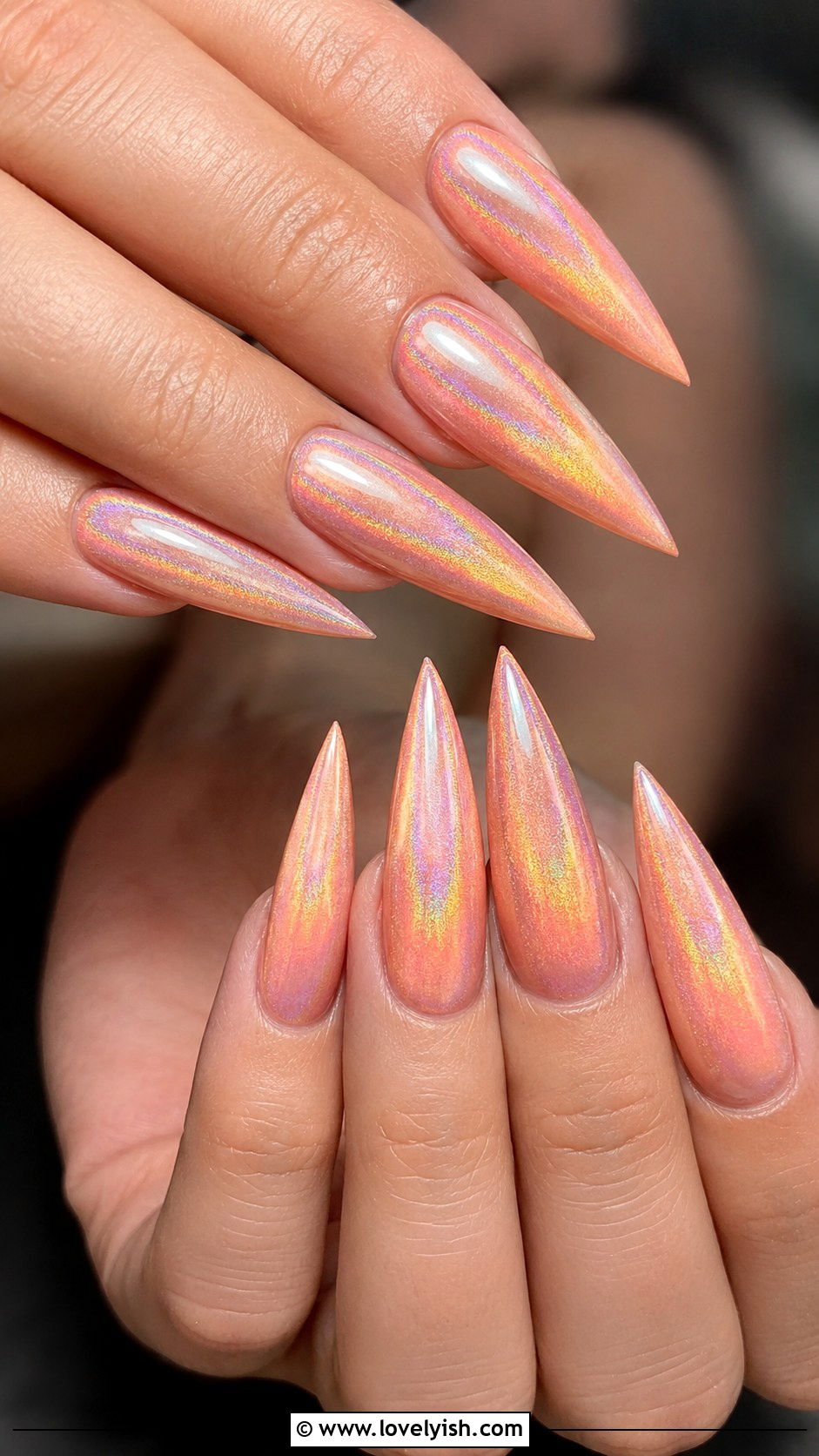 Peach with Rhinestones Nails - 50 peach nail designs - 50 peach nail designs
