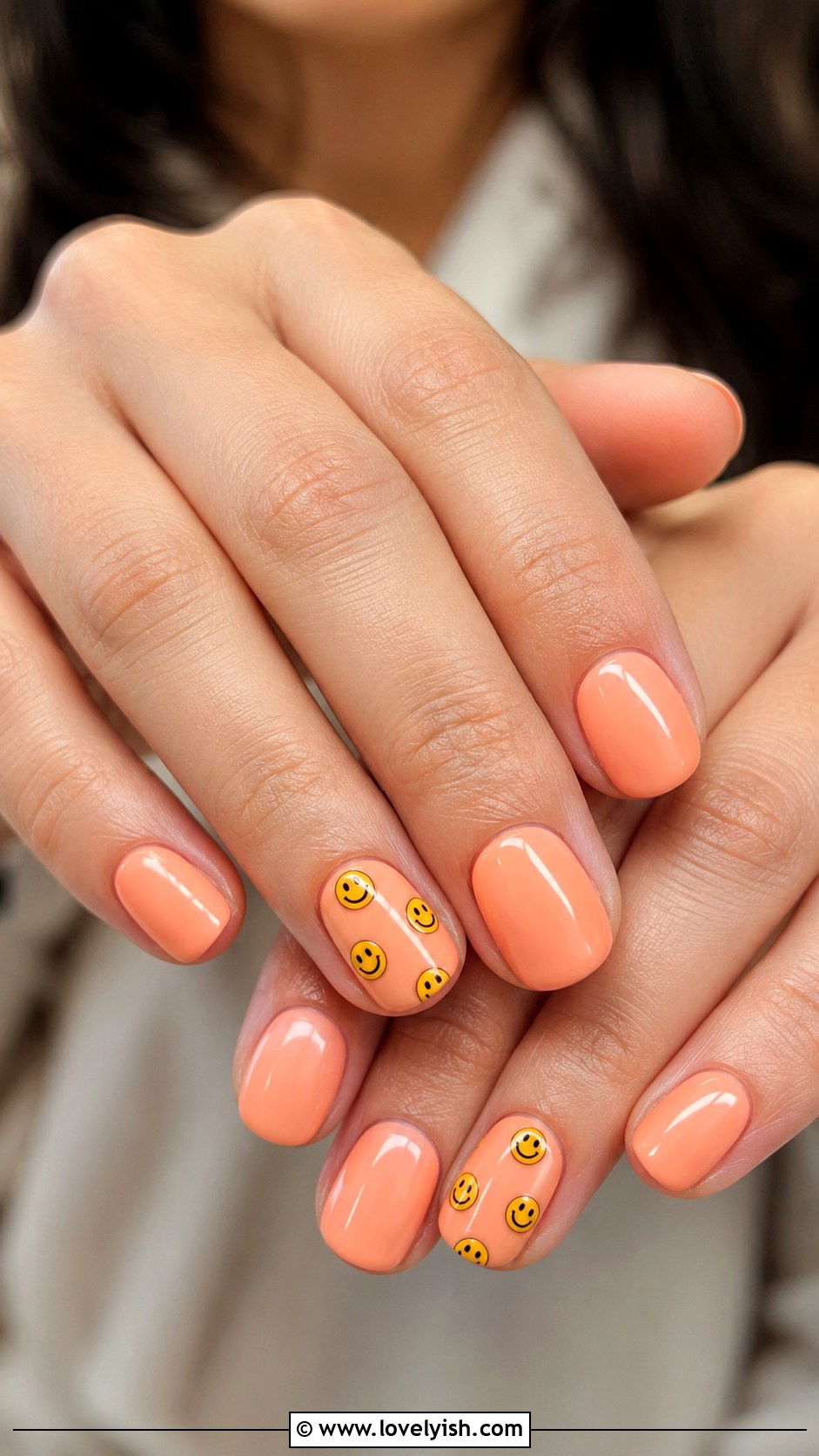 Peach with Smiley Face Nails - 50 peach nail designs - 50 peach nail designs