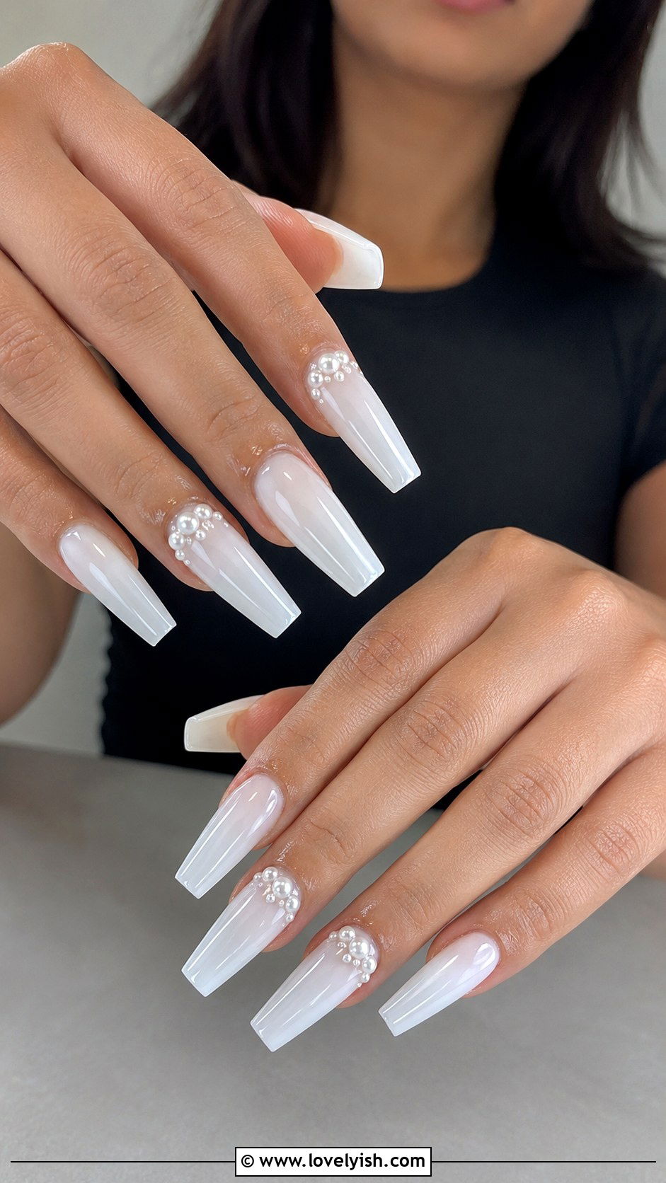Pearl Accent Coffin Nails - 25 coffin nail designs - 25 coffin nail designs