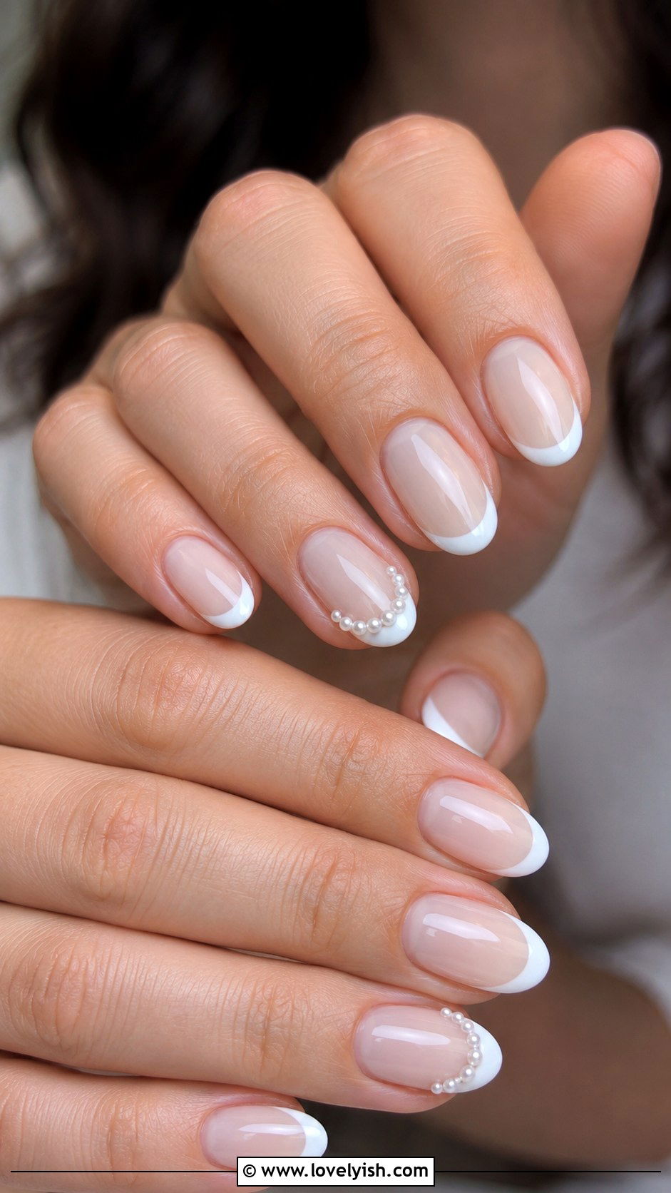 Pearl Accent French Tip Nails - 42 french nail designs - 42 french nail designs