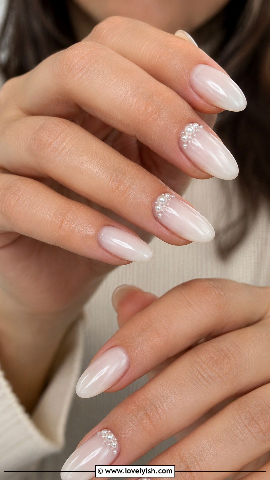 Pearl Accent Milky Nails - 50 pretty nails - 50 pretty nails