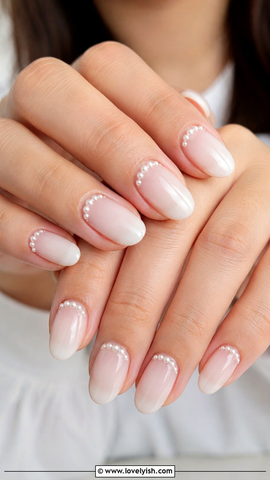 Pearl Accent Milky Nails - 35 nail art design ideas - 35 nail art design ideas