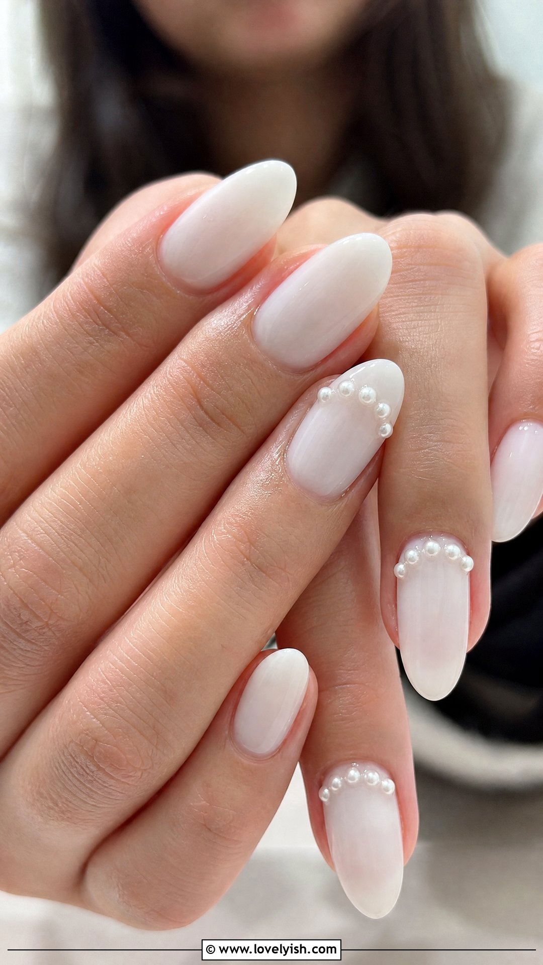 Pearl Accent Milky White Nails - 35 nail art for beginners - 35 nail art for beginners