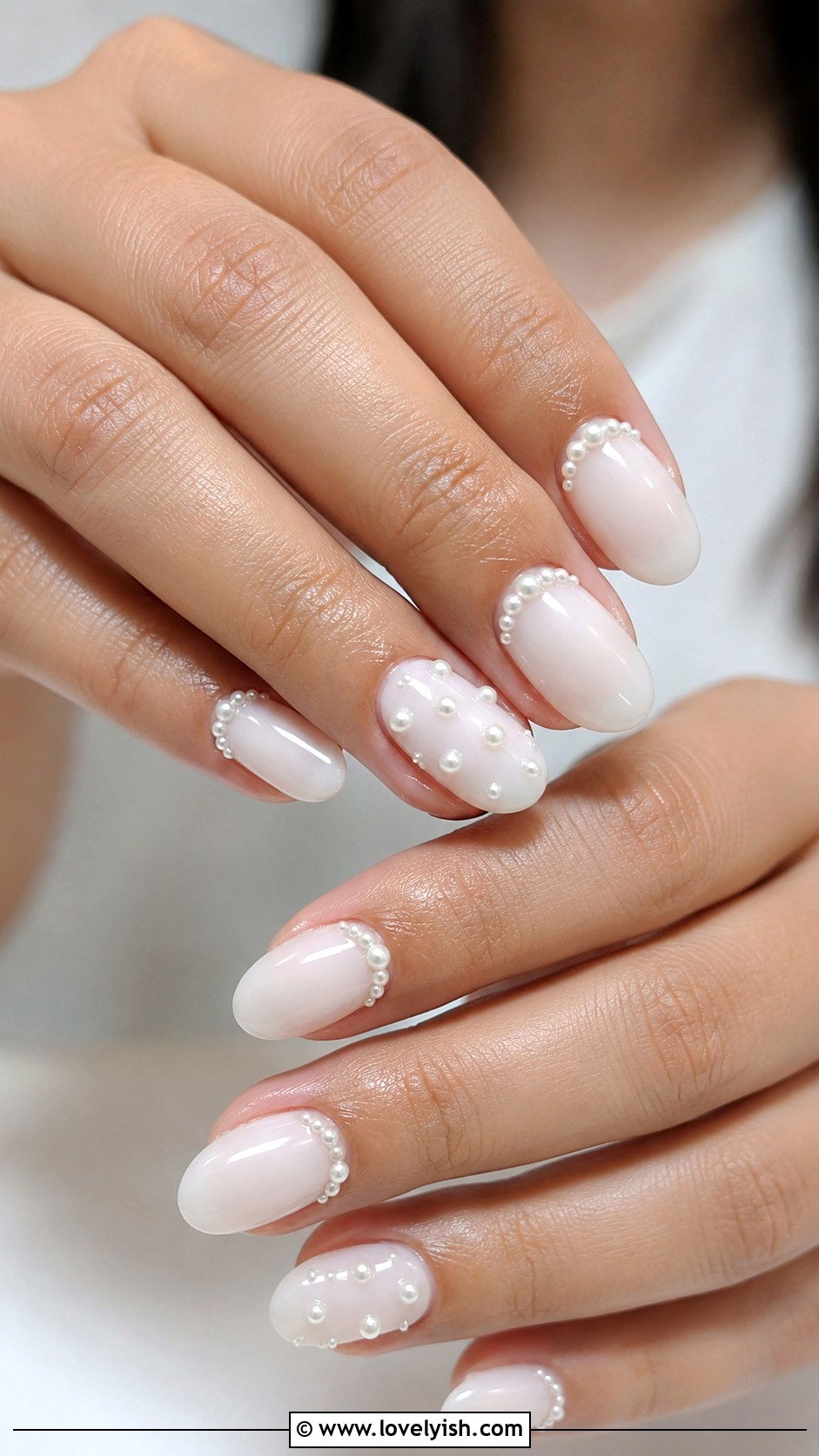 Pearl Accent Nails - 46 nail inspo - 46 nail inspo