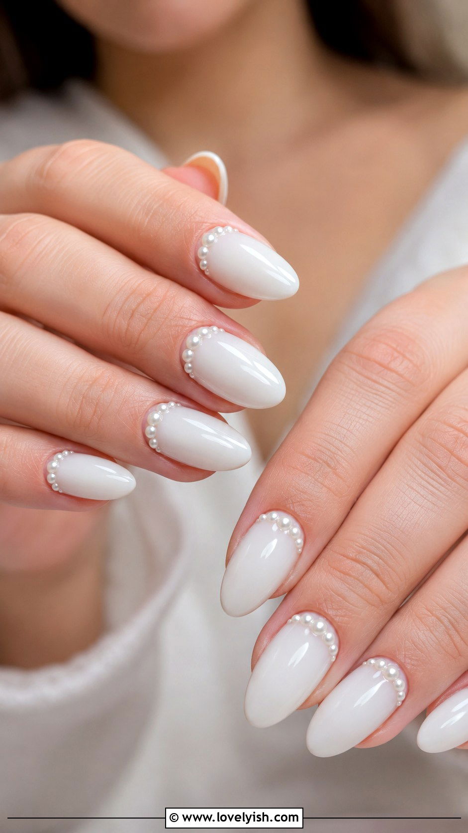 Pearl Accent White Nails - 34 nail design art ideas - 34 nail design art ideas