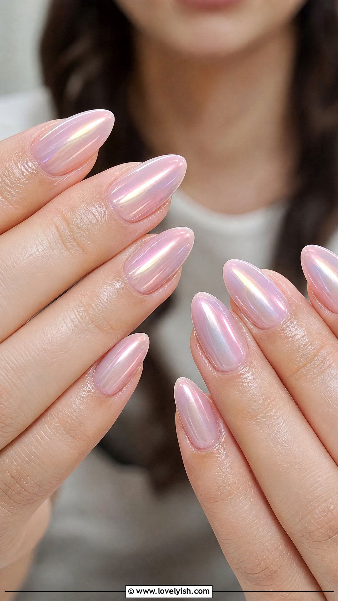 Pearl Chrome Almond Nails - 25 bridal nail ideas - 25 bridal nail ideas