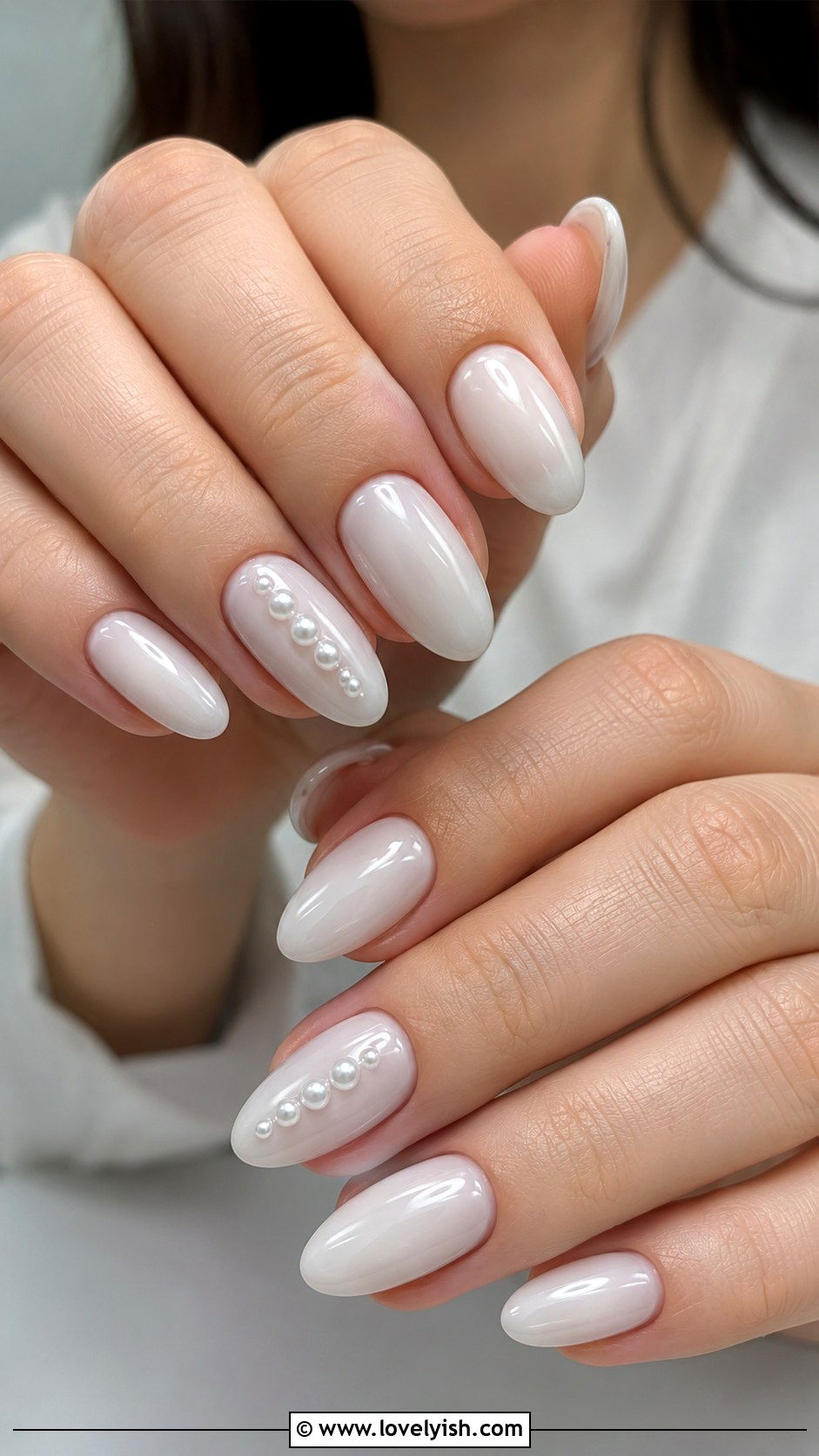 Pearl Drop Milky Nails - 50 april nail designs - 50 april nail designs