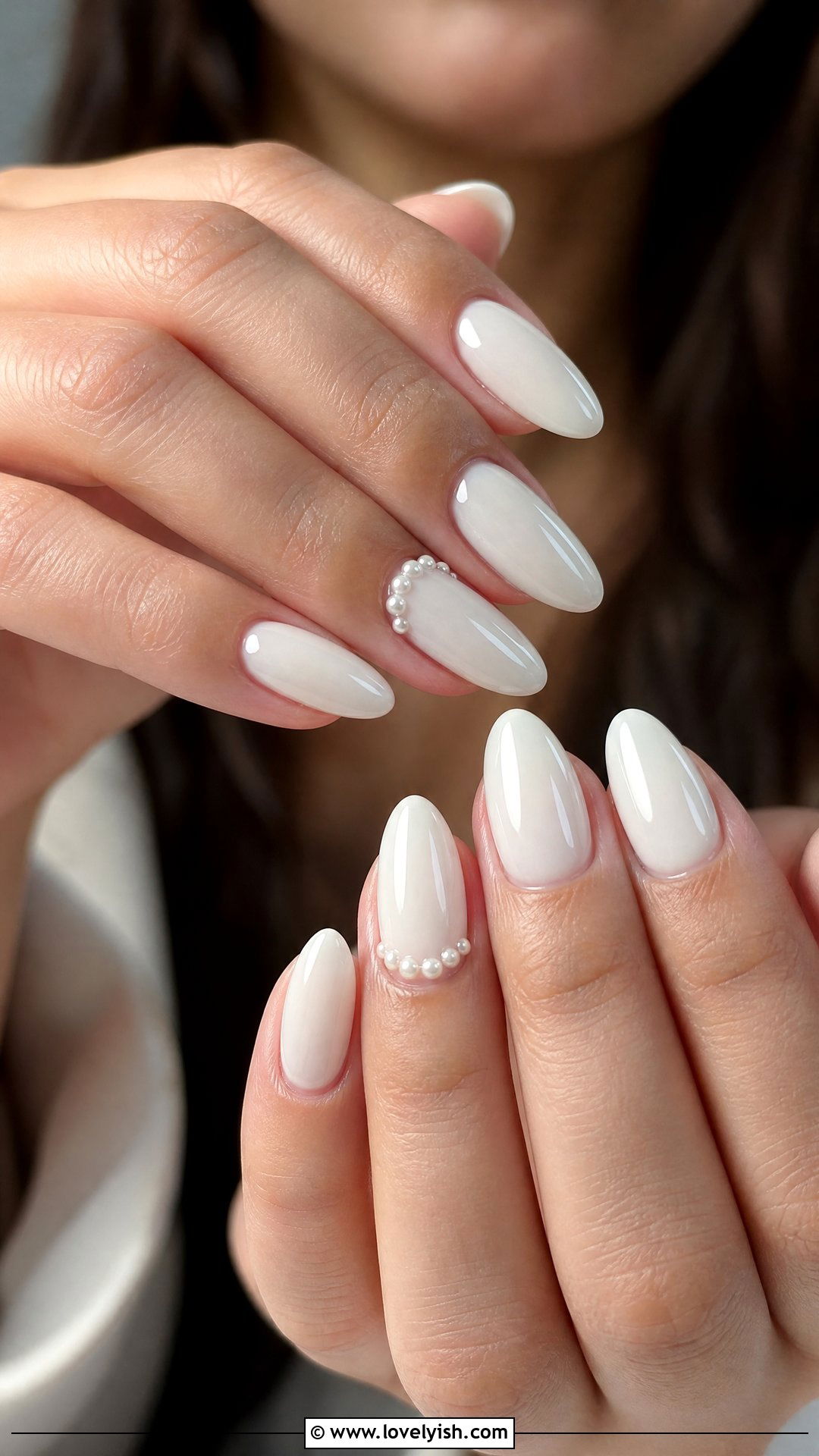 Pearl Embellished Almond Nails - 50 feminine nails - 50 feminine nails