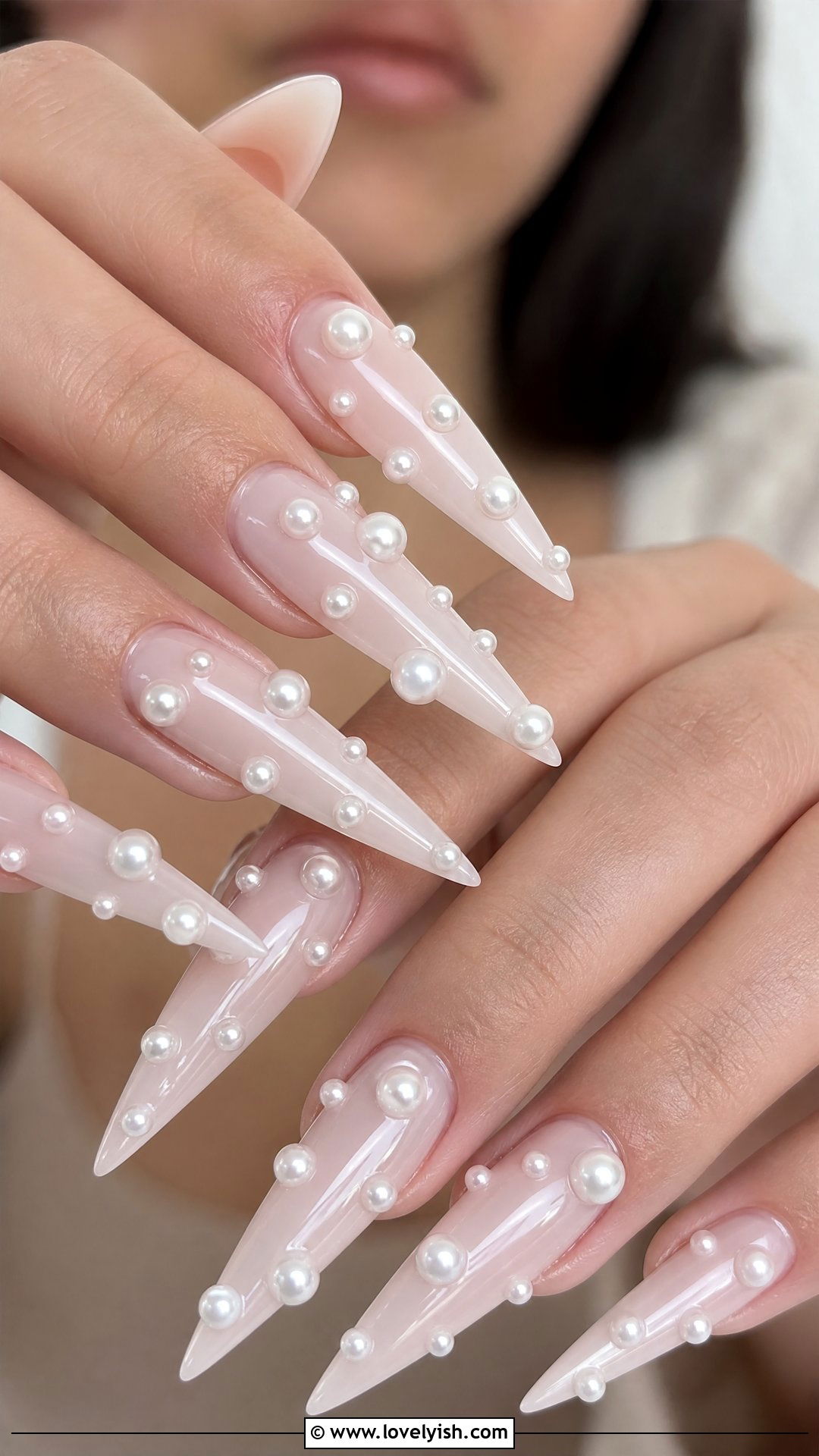 Pearl Embellished Long Stiletto Nails - 50 long stiletto nails - 50 long stiletto nails