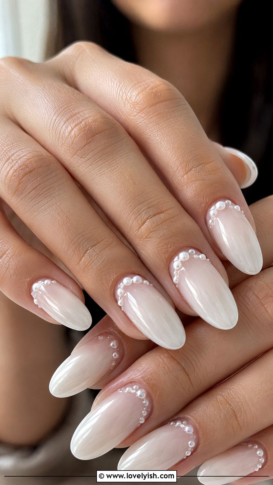 Pearl Embellished Milk Bath Nails - 37 nails art ideas - 37 nails art ideas