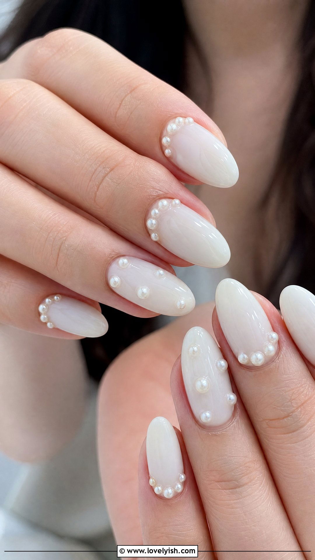 Pearl Embellished Milky Nails - 38 may nail ideas - 38 may nail ideas