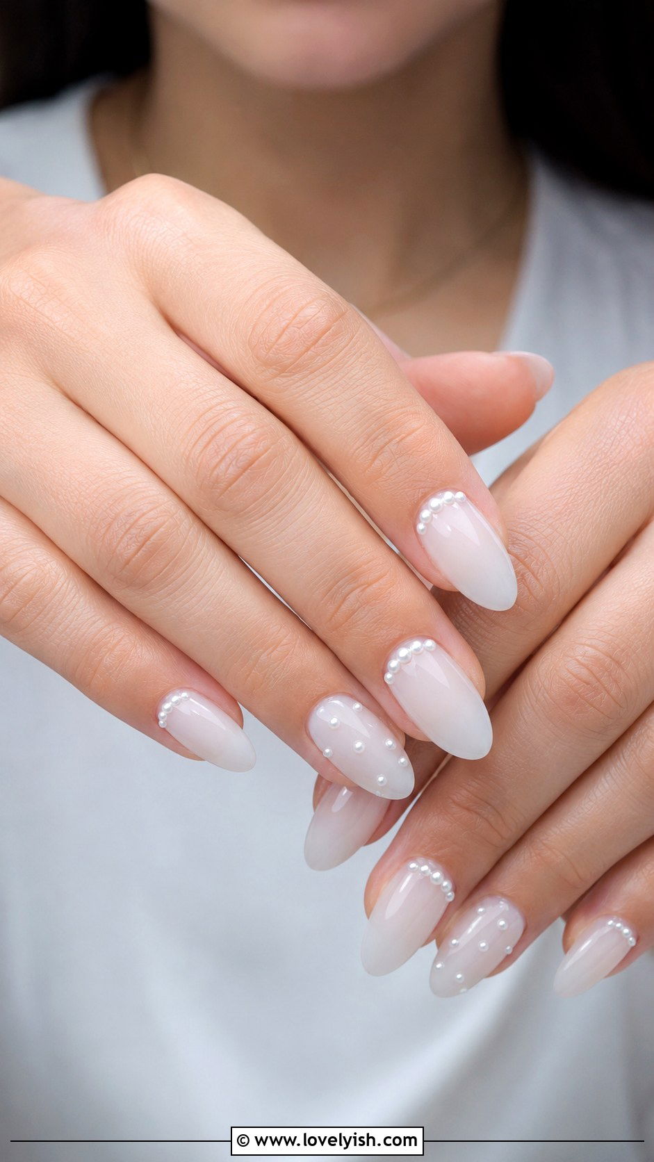 Pearl Embellished Milky Nails - 40 nail design summer - 40 nail design summer
