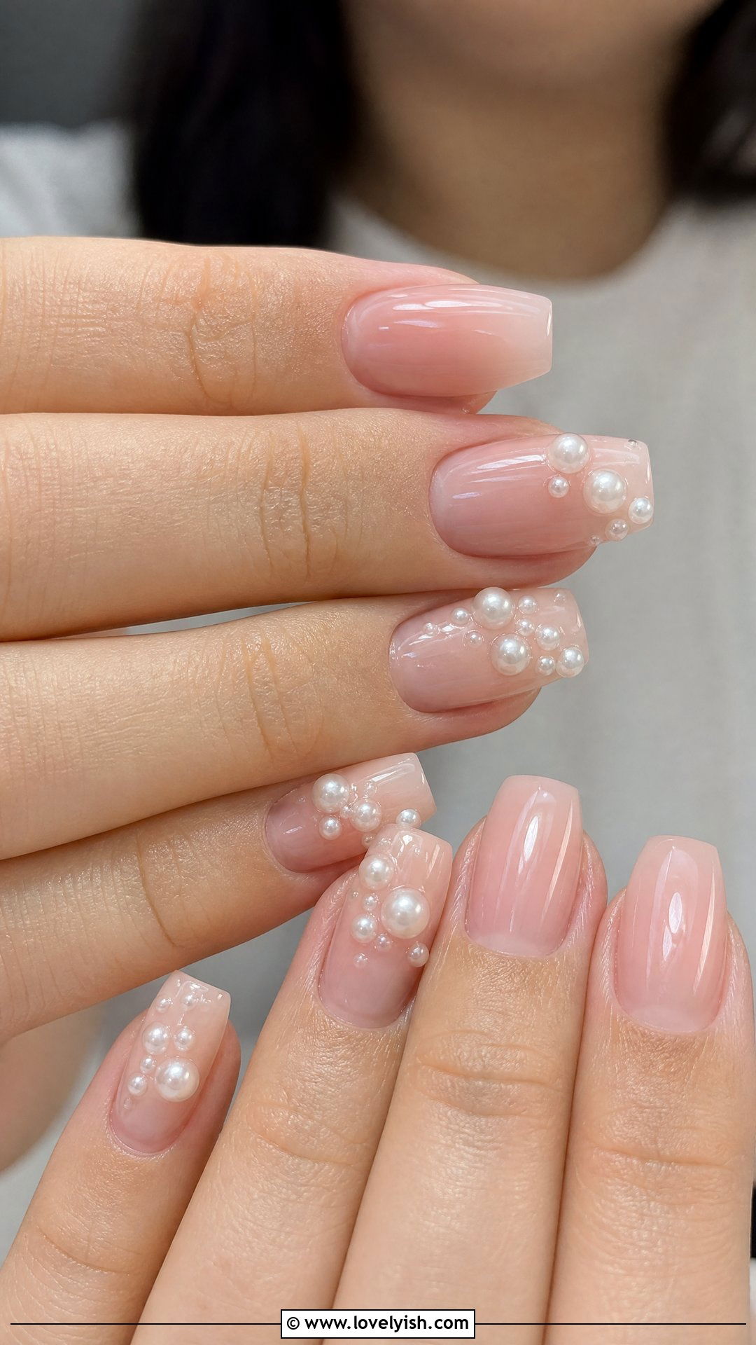 Pearl Embellished Short Coffin Nails - 50 short coffin nails - 50 short coffin nails