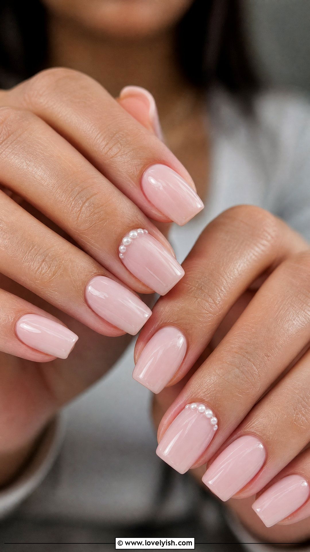Pearl Embellished Short Coffin Nails - 25 short coffin nails designs - 25 short coffin nails designs