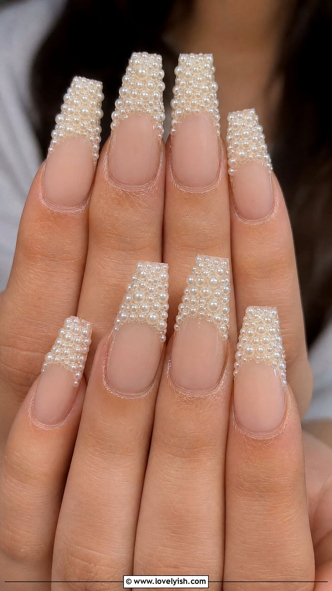 Pearl Encrusted Tip Coffin Nails - 50 pearl nails - 50 pearl nails
