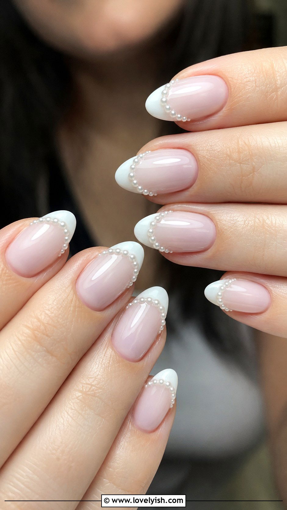 Pearl French Tip Almond Nails - 50 almond french tip nails - 50 almond french tip nails