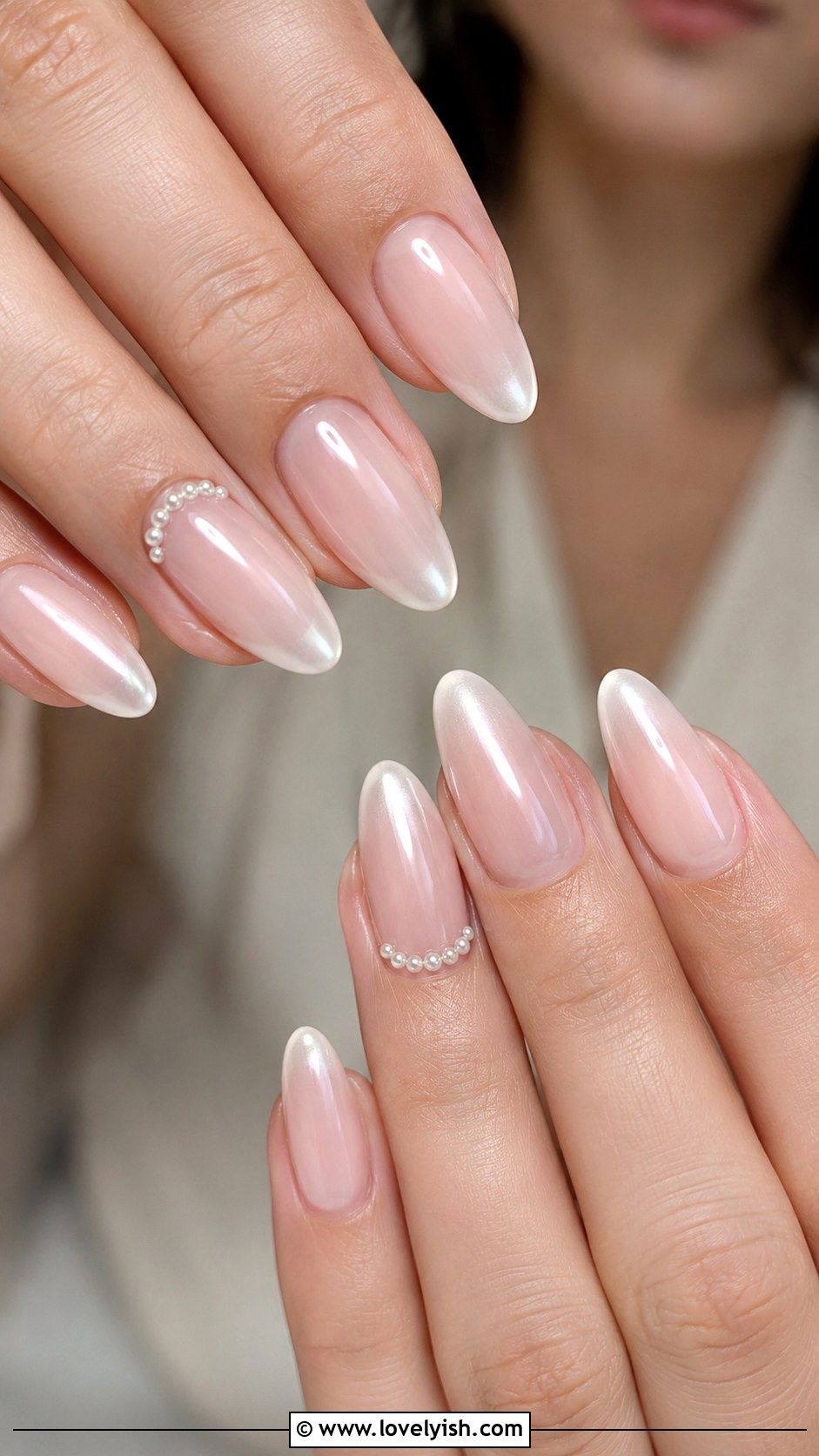 Pearl French Tip Nails - 50 luxury nails - 50 luxury nails