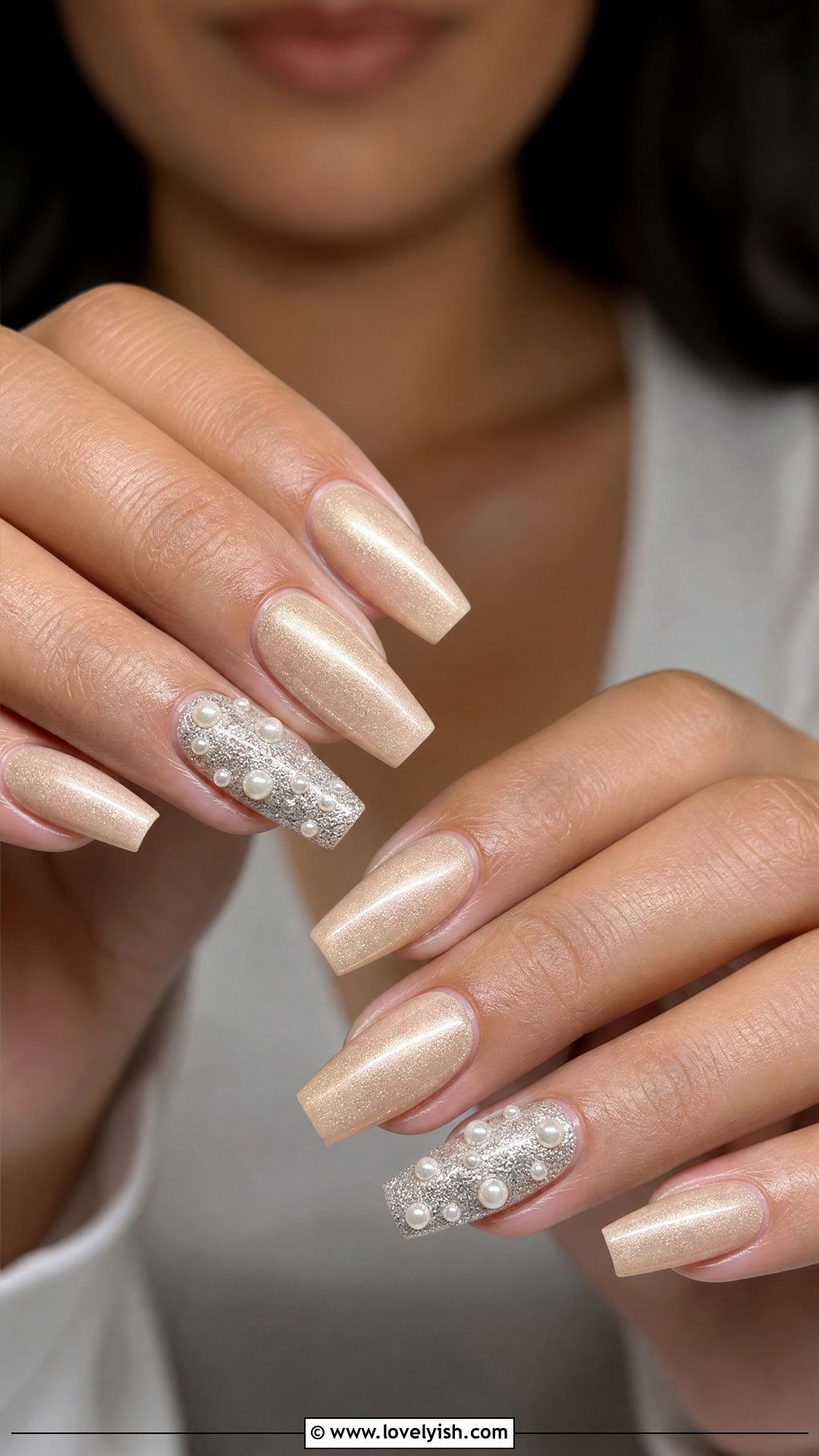 Pearl Glitter Accent Nails - 50 pearl nails - 50 pearl nails