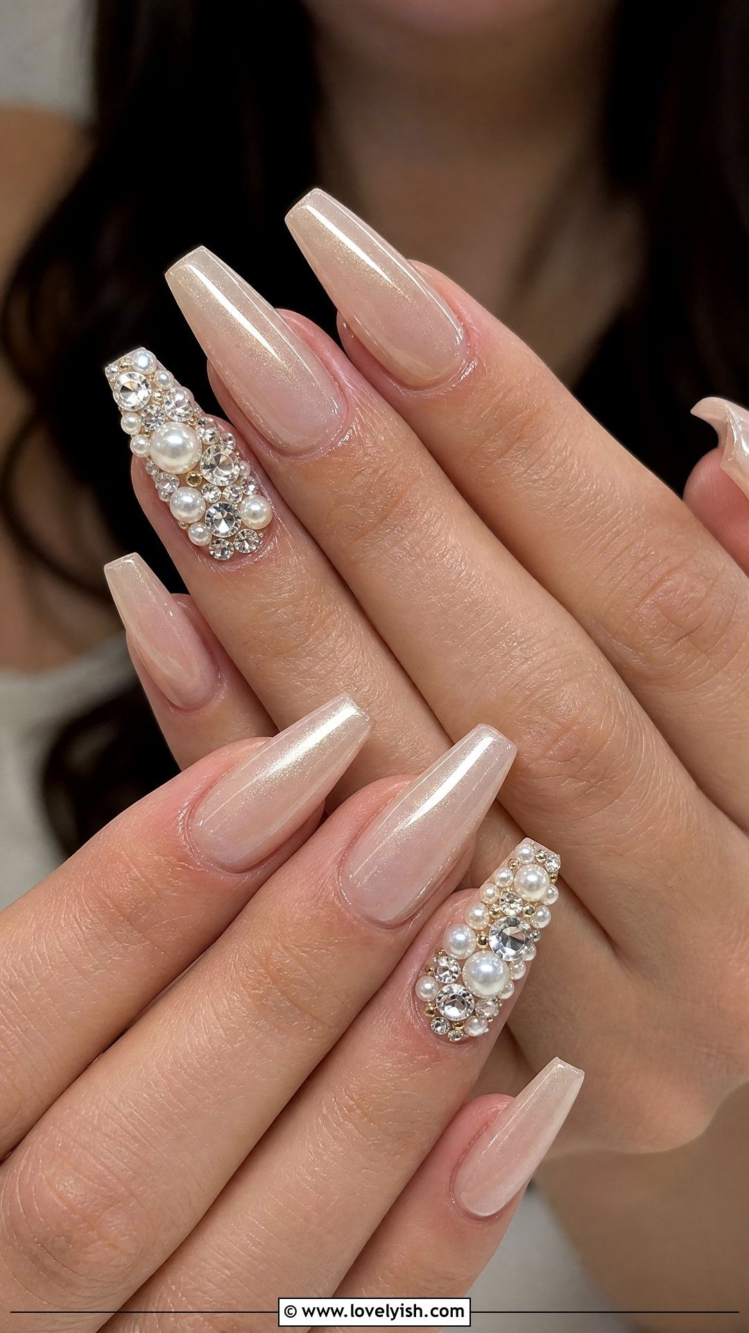 Pearl Mixed Rhinestone Nails - 50 pearl nails - 50 pearl nails
