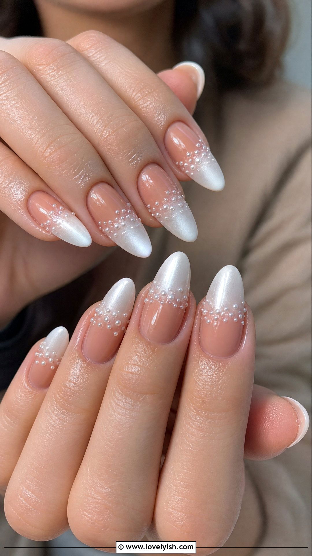 Pearl Ombre Almond Nails - 50 pearl nails - 50 pearl nails