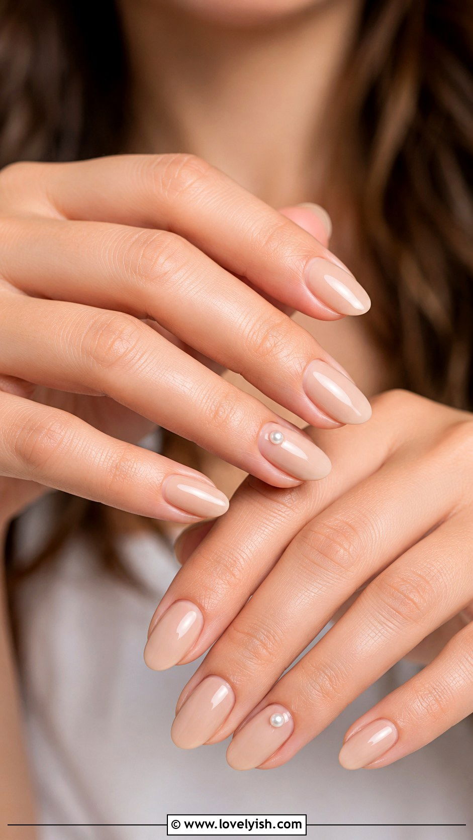 Pearl Studded Nude Nails - 42 easy nail art ideas - 42 easy nail art ideas