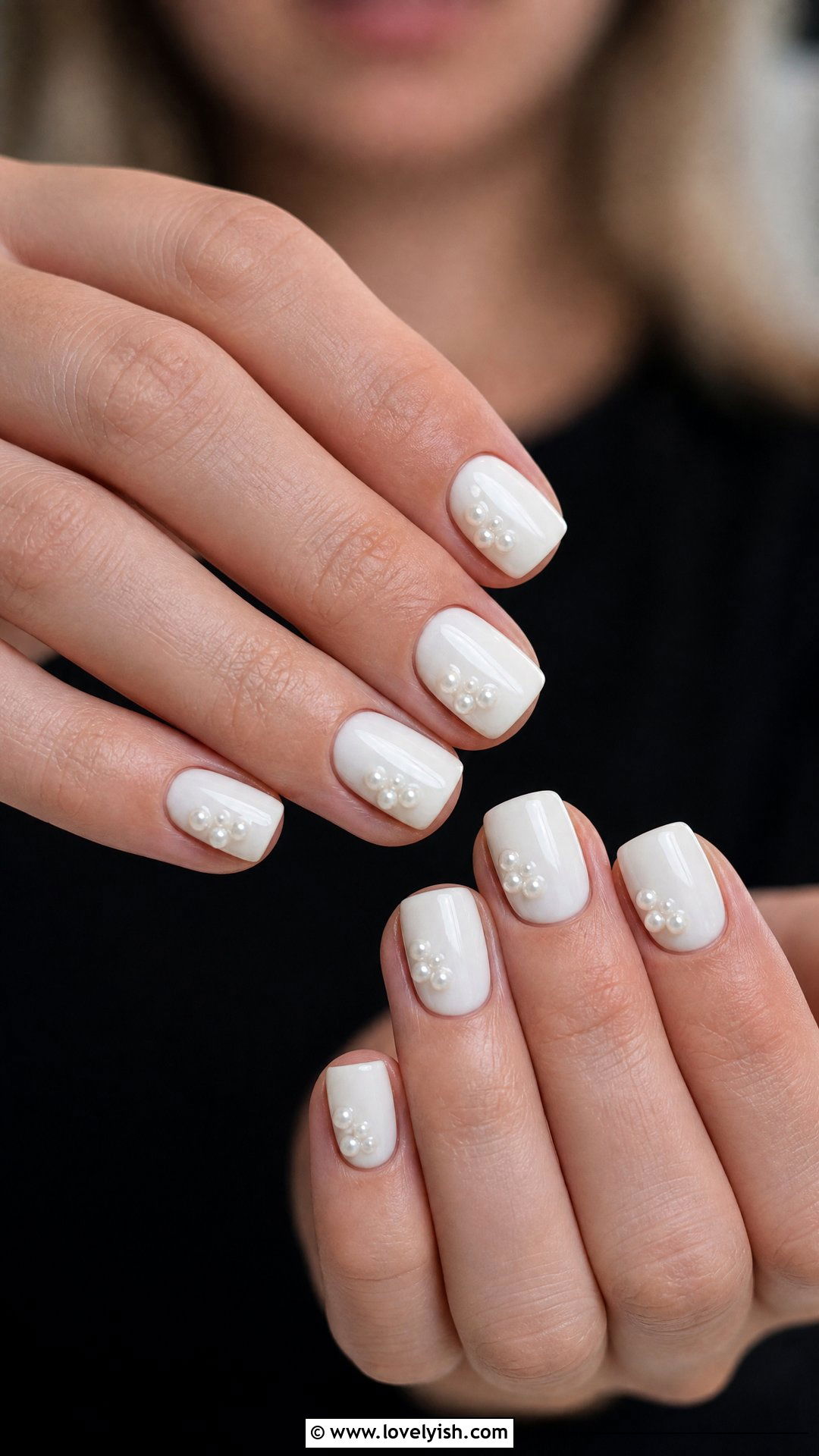 Pearl Studded Short Square Nails - 50 pearl nails - 50 pearl nails