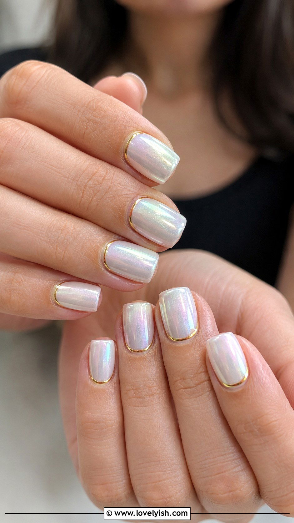 Pearl White With Gold Cuff Short Square Nails - 25 short square nail designs - 25 short square nail designs