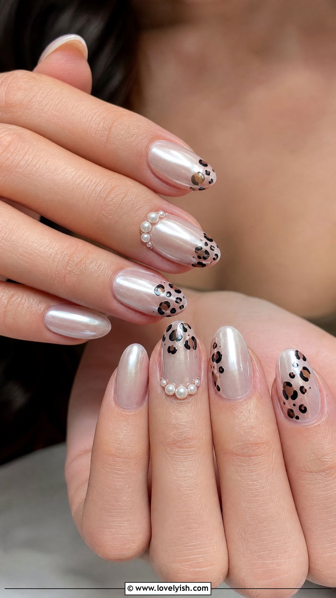 Pearl and Leopard Print Nails - 50 leopard print nails - 50 leopard print nails