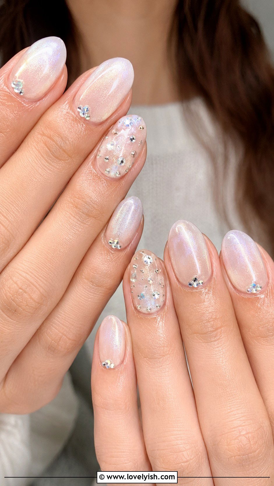 Pearlescent Mermaid Nails with Crystal Gems - 50 mermaid nails - 50 mermaid nails