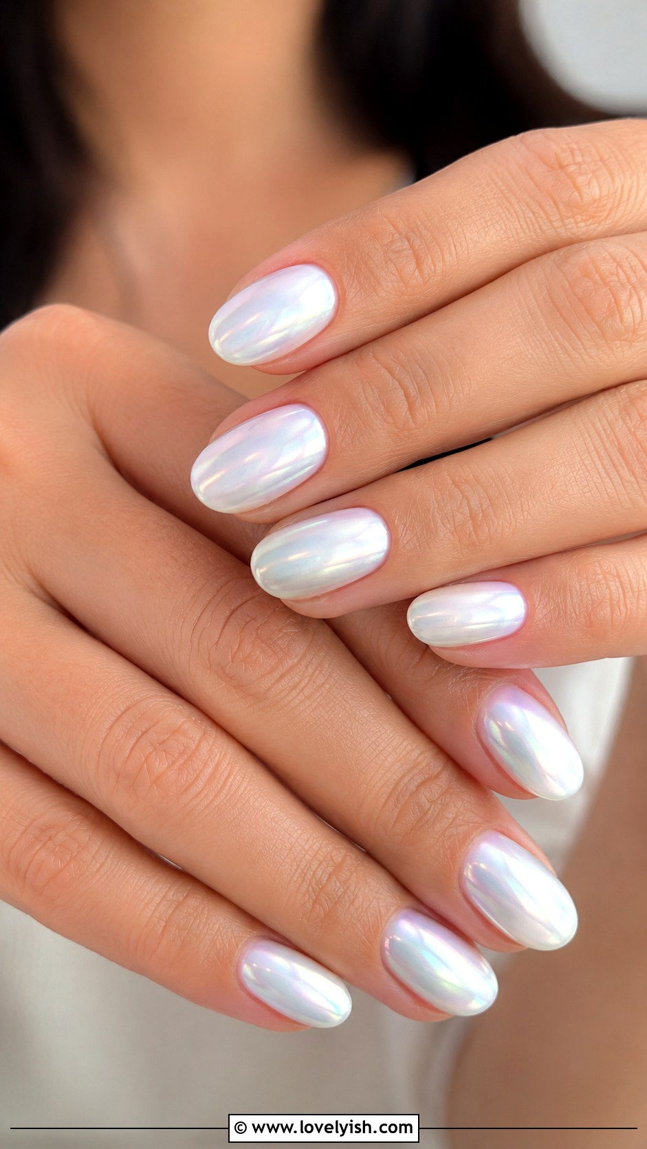 Pearlescent White Chrome Oval Nails - 50 white chrome nails - 50 white chrome nails