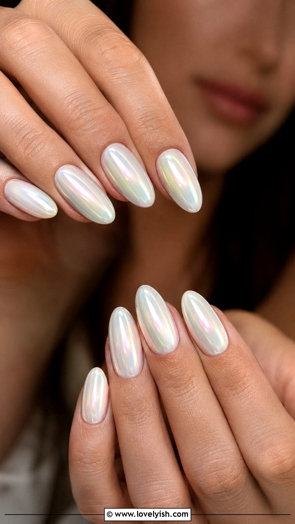 Pearlescent White Nails with Iridescent Shimmer - 50 tumblr nail designs - 50 tumblr nail designs