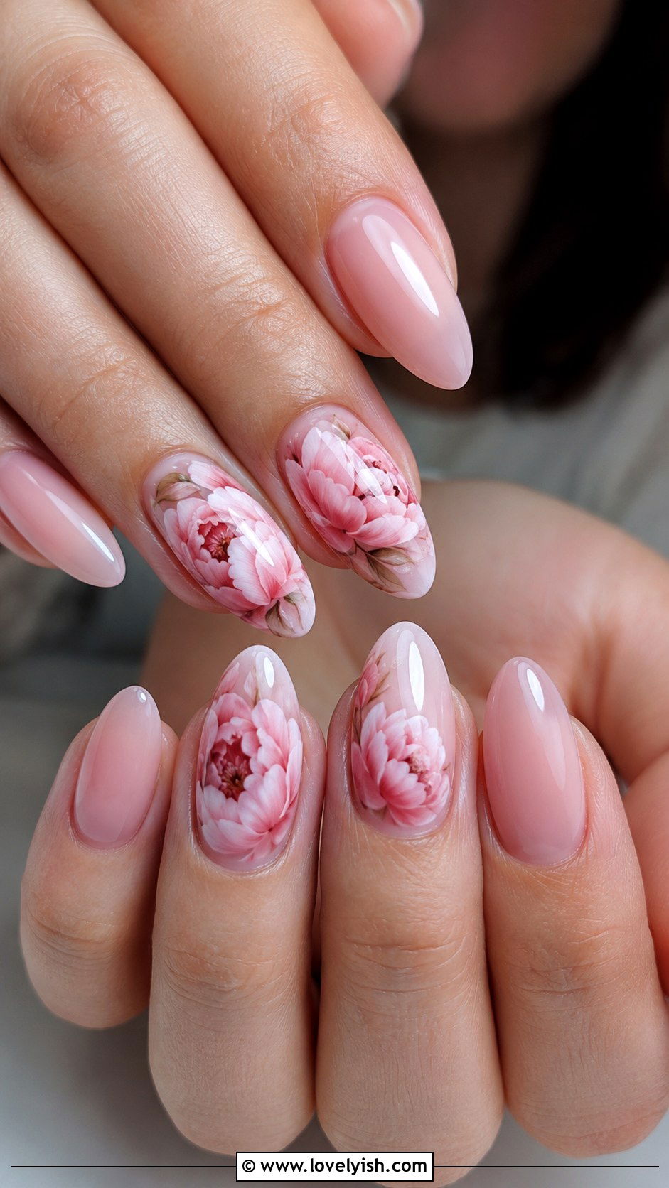 Peony Nails in Blush Tones - 31 flower nail design ideas - 31 flower nail design ideas