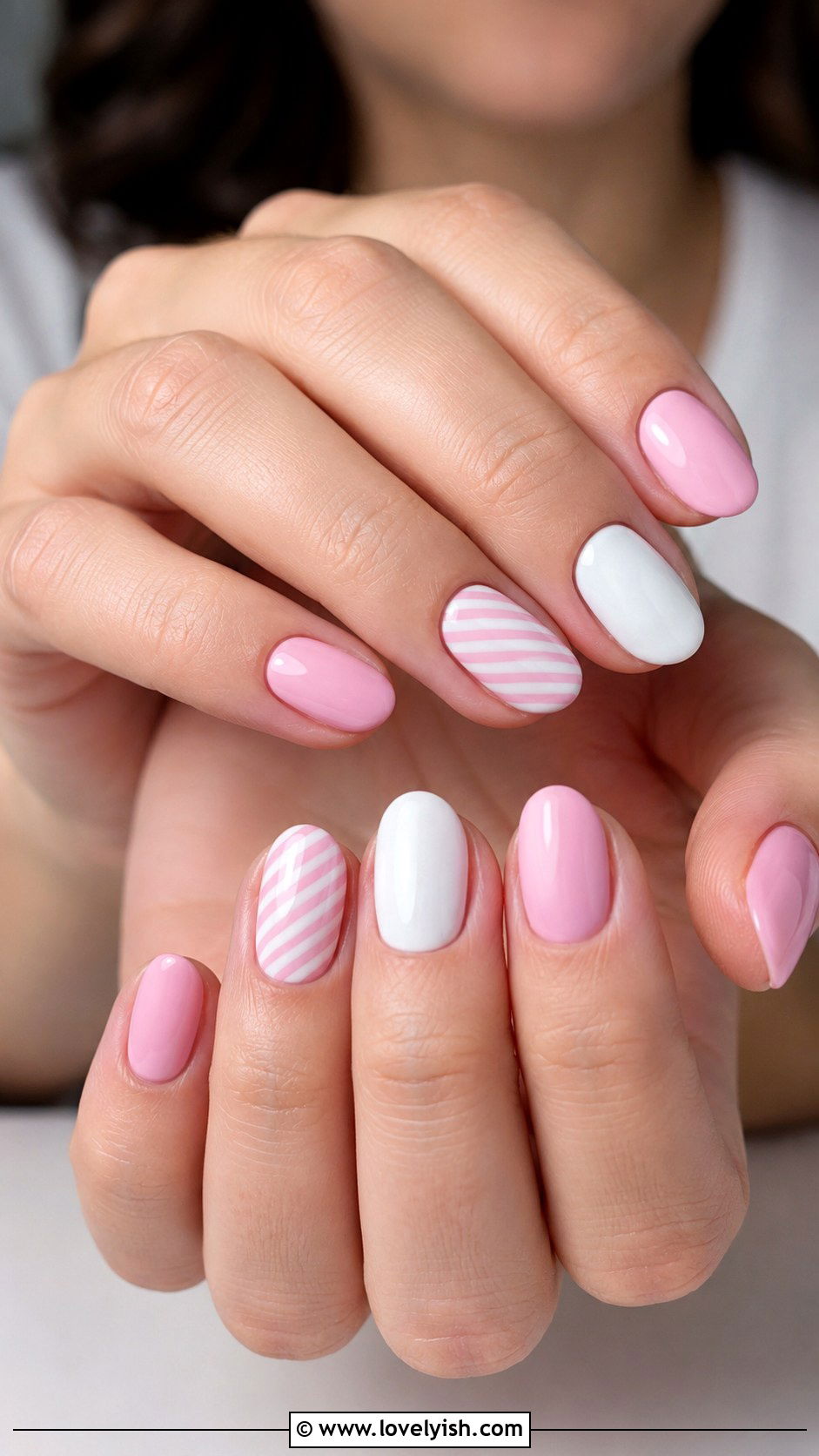 Peppermint Pink and White Nails - 25 holiday nail designs - 25 holiday nail designs