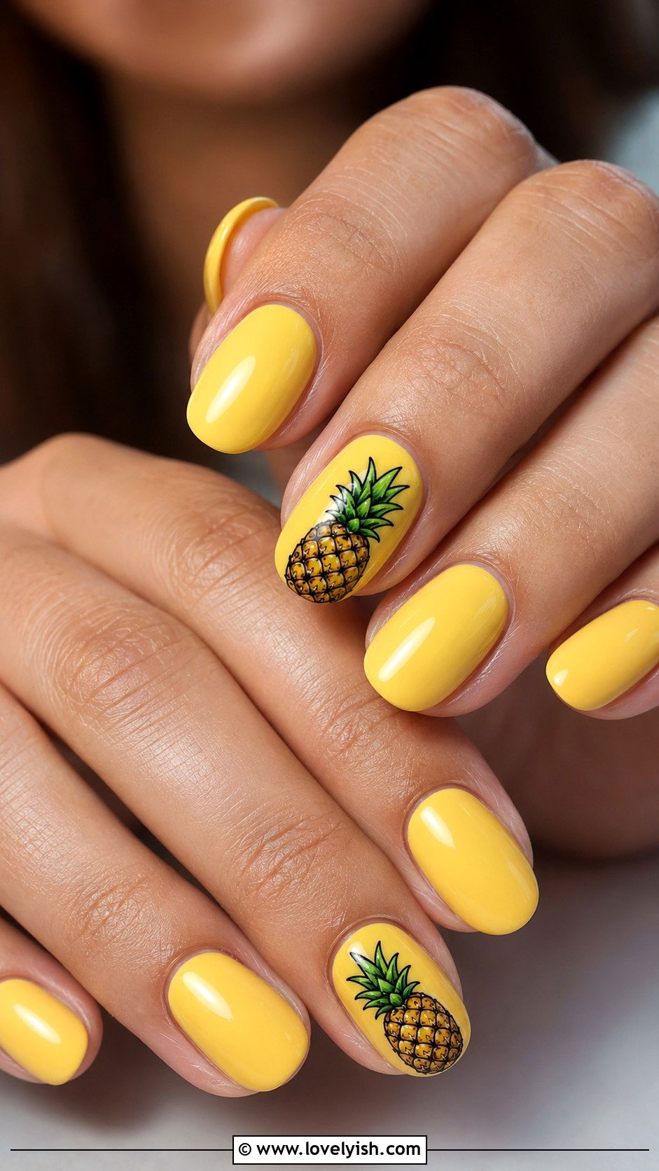 Pineapple Nail Art on Yellow Base - 50 vacation nails - 50 vacation nails