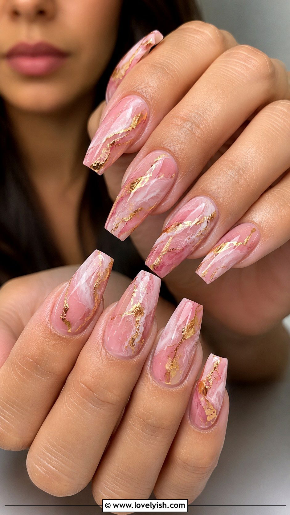 Pink And Gold Marble Nails - 38 marble nail designs - 38 marble nail designs